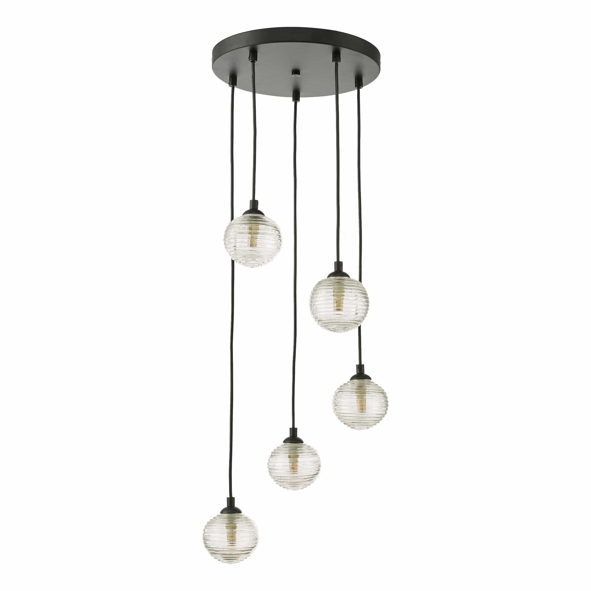 dar lighting Federico 5 Light Cluster Pendant Black Clear Ribbed Glass FED0522-08