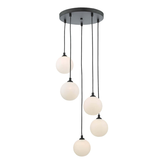 dar lighting Federico 5 Light Cluster Pendant Black Opal Glass FED0522-02