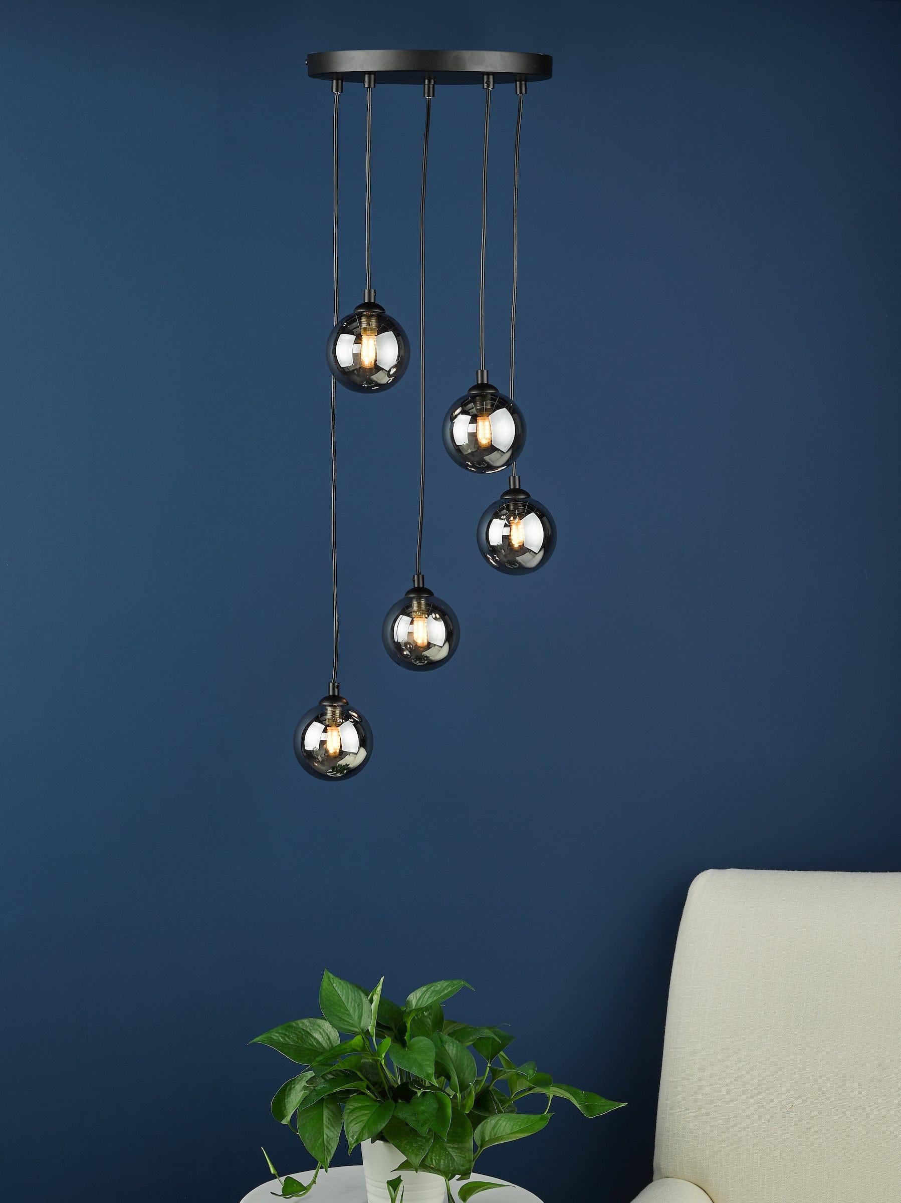 dar lighting Federico 5 Light Cluster Pendant Black Smoked Glass FED0522-01