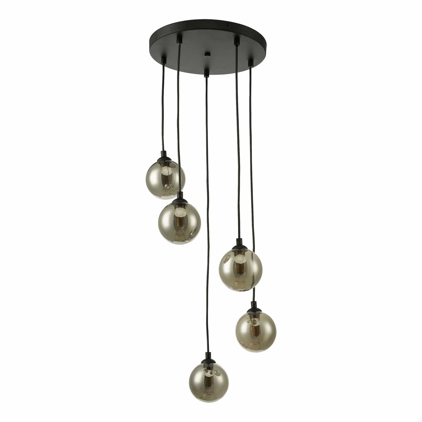 dar lighting Federico 5 Light Cluster Pendant Black Smoked Glass FED0522-01