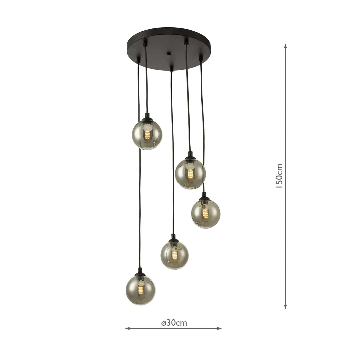 dar lighting Federico 5 Light Cluster Pendant Black Smoked Glass FED0522-01