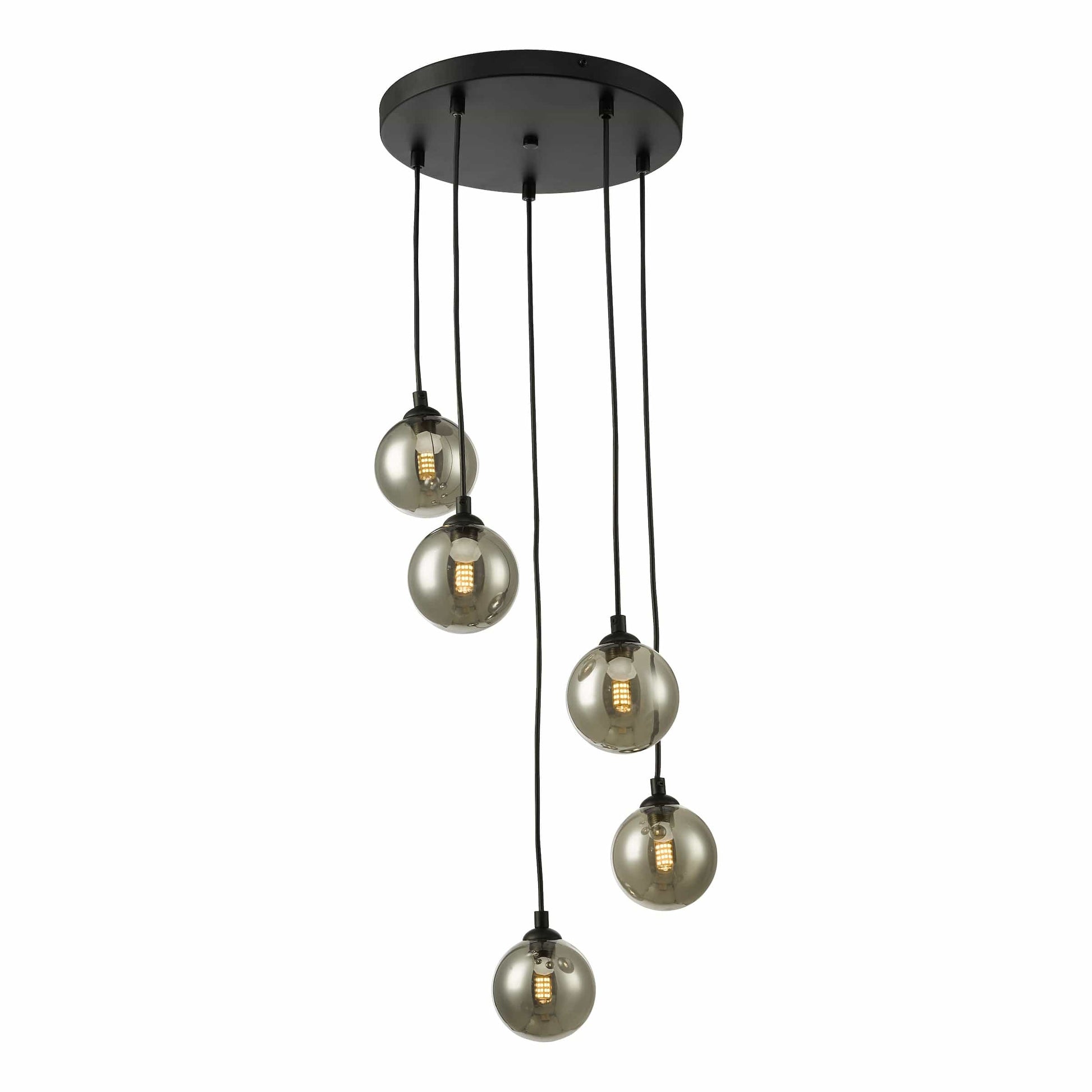 dar lighting Federico 5 Light Cluster Pendant Black Smoked Glass FED0522-01