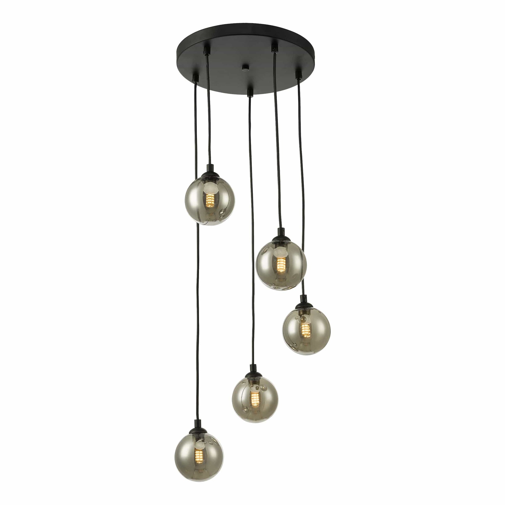 dar lighting Federico 5 Light Cluster Pendant Black Smoked Glass FED0522-01