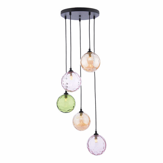 dar lighting Federico 5 Light Cluster Pendant Matt Black Mixed Coloured Glass FED0522-MIX