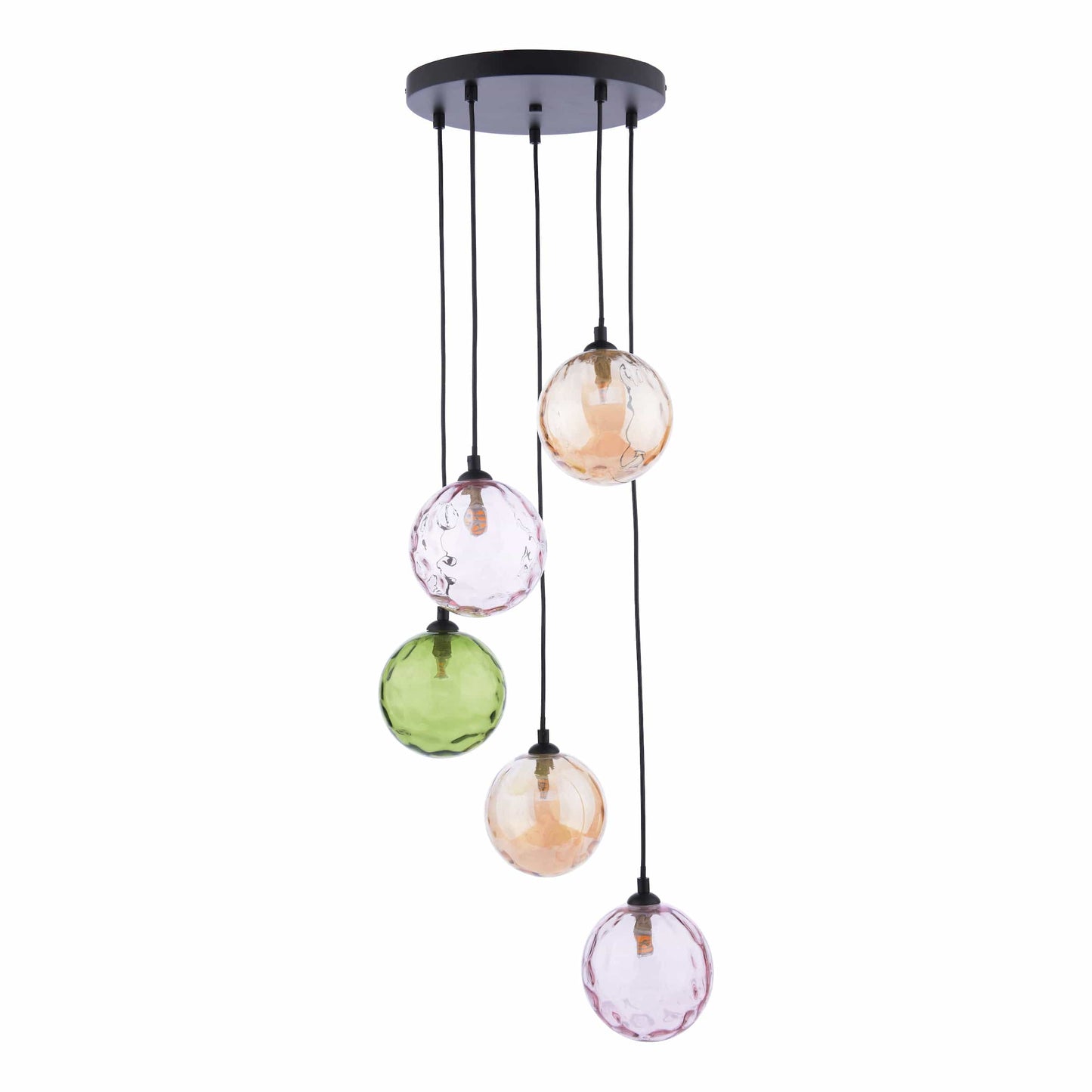 dar lighting Federico 5 Light Cluster Pendant Matt Black Mixed Coloured Glass FED0522-MIX