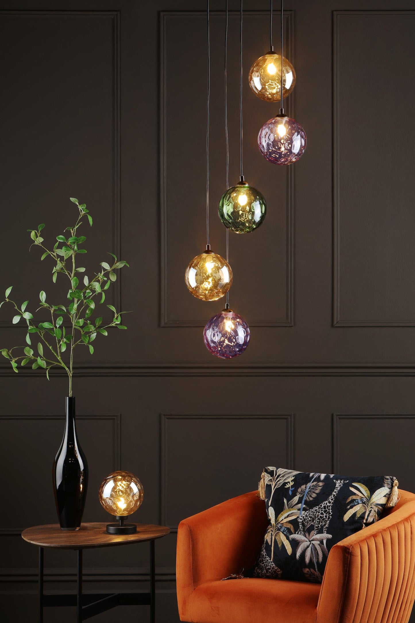 dar lighting Federico 5 Light Cluster Pendant Matt Black Mixed Coloured Glass FED0522-MIX