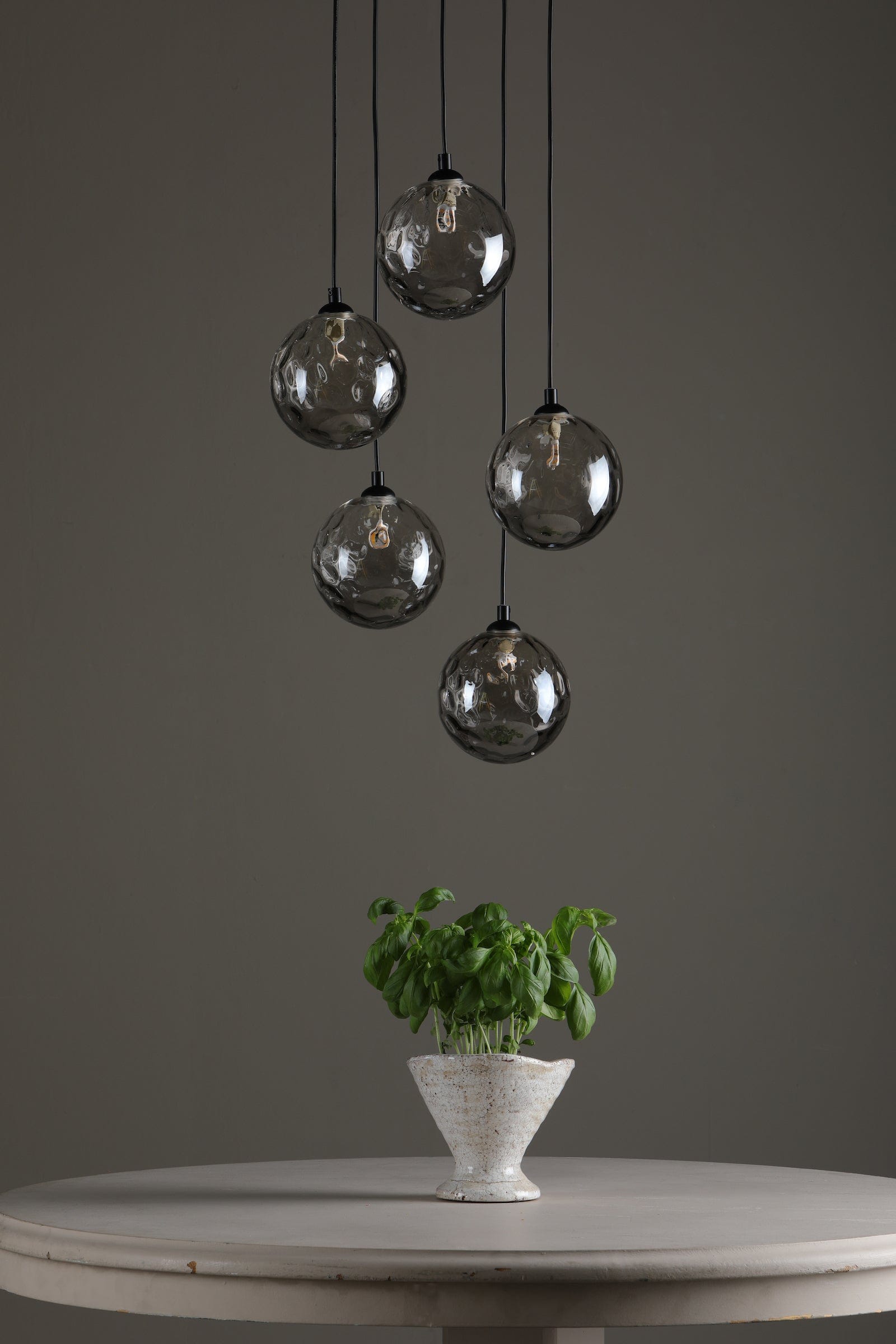 dar lighting Federico 5 Light Cluster Pendant Matt Black Smoked Dimpled Glass FED0522-10