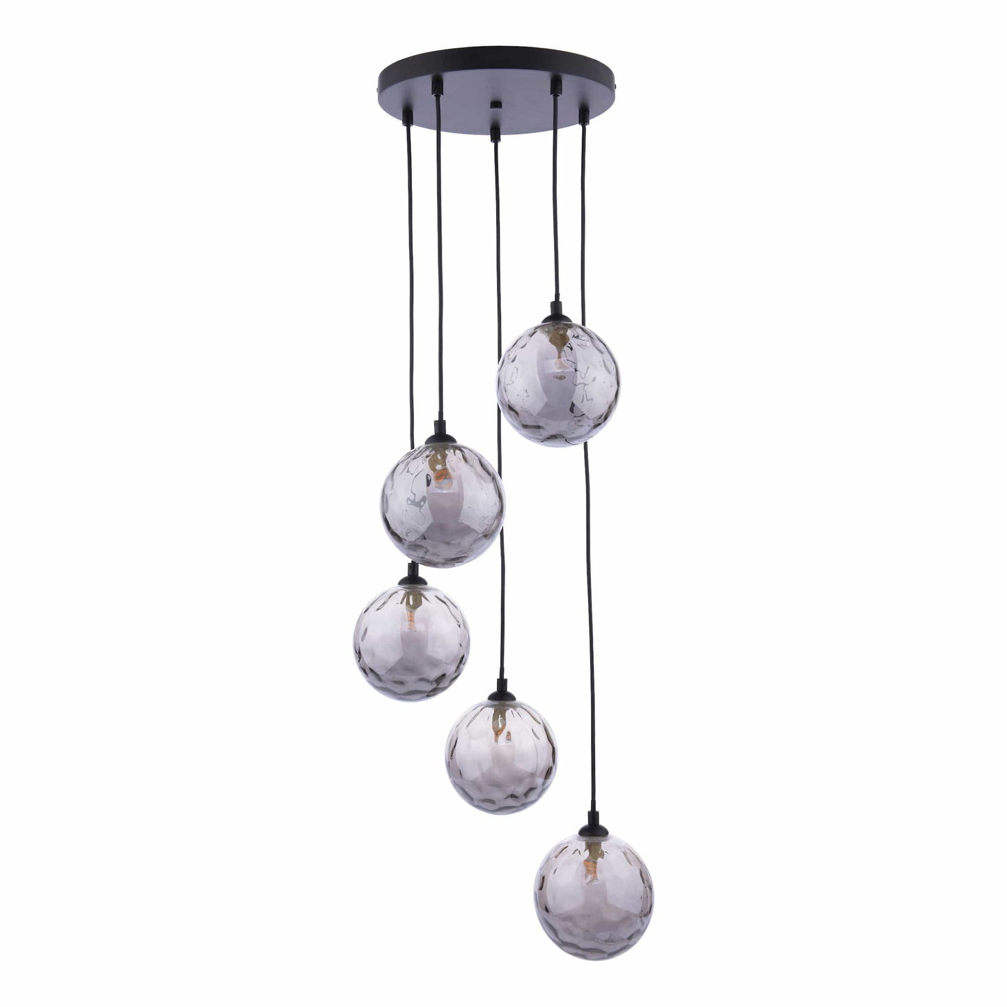 dar lighting Federico 5 Light Cluster Pendant Matt Black Smoked Dimpled Glass FED0522-10