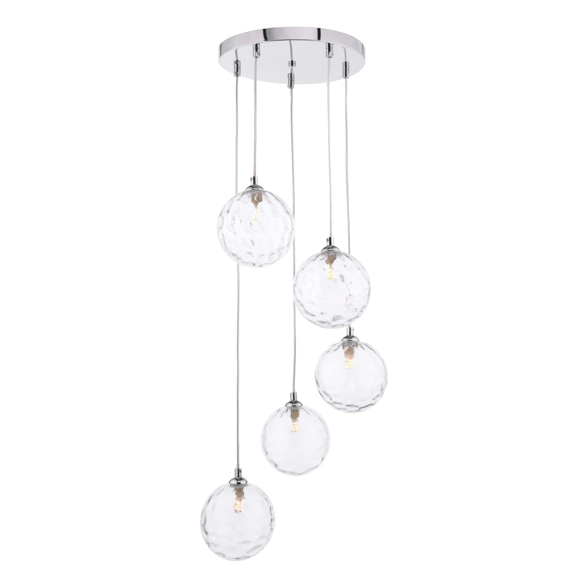 dar lighting Federico 5 Light Cluster Pendant Polished Chrome Clear Dimpled Glass FED0550-12