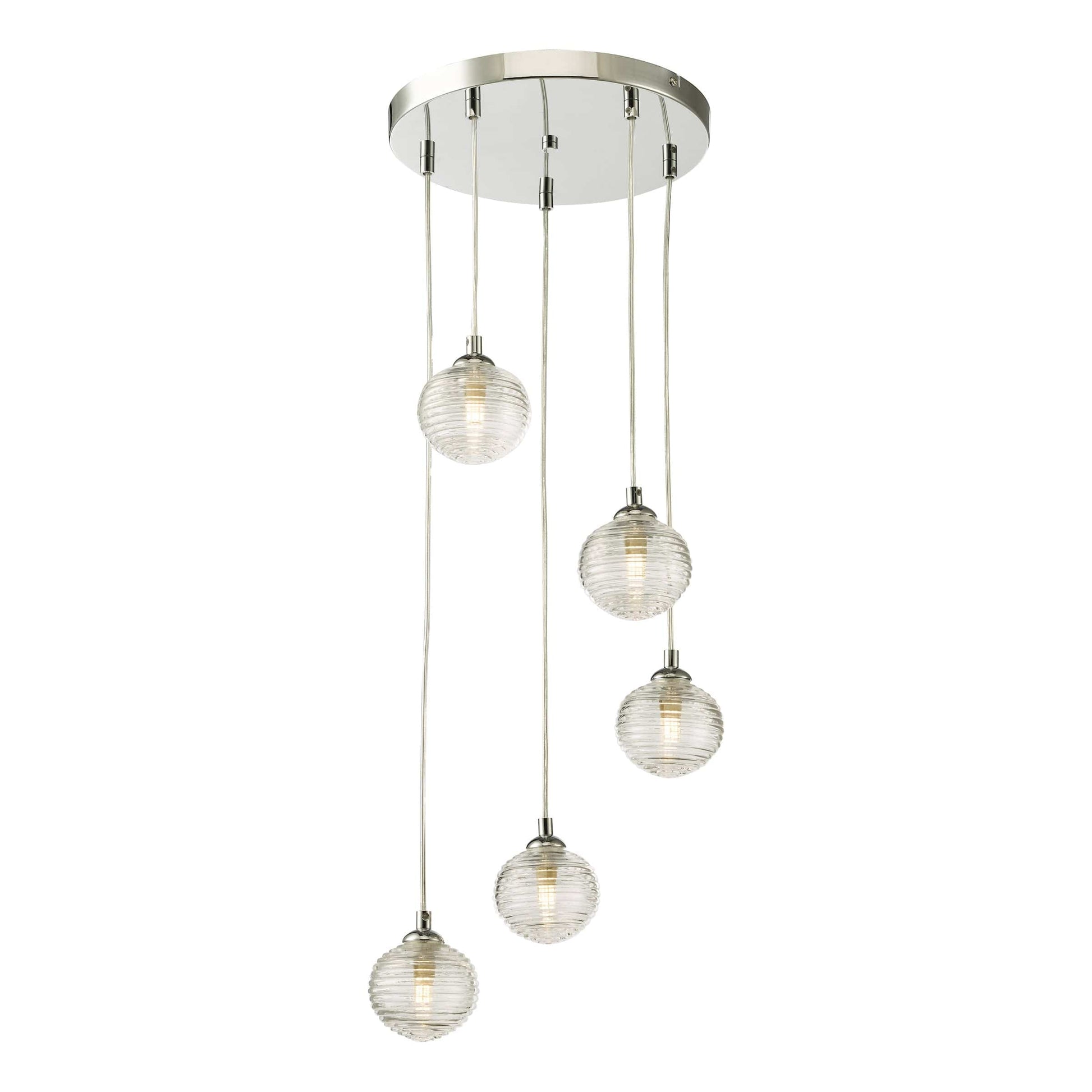 dar lighting Federico 5 Light Cluster Pendant Polished Chrome Clear Ribbed Glass FED0550-08