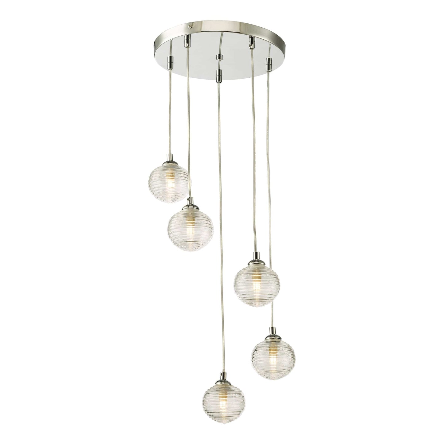 dar lighting Federico 5 Light Cluster Pendant Polished Chrome Clear Ribbed Glass FED0550-08