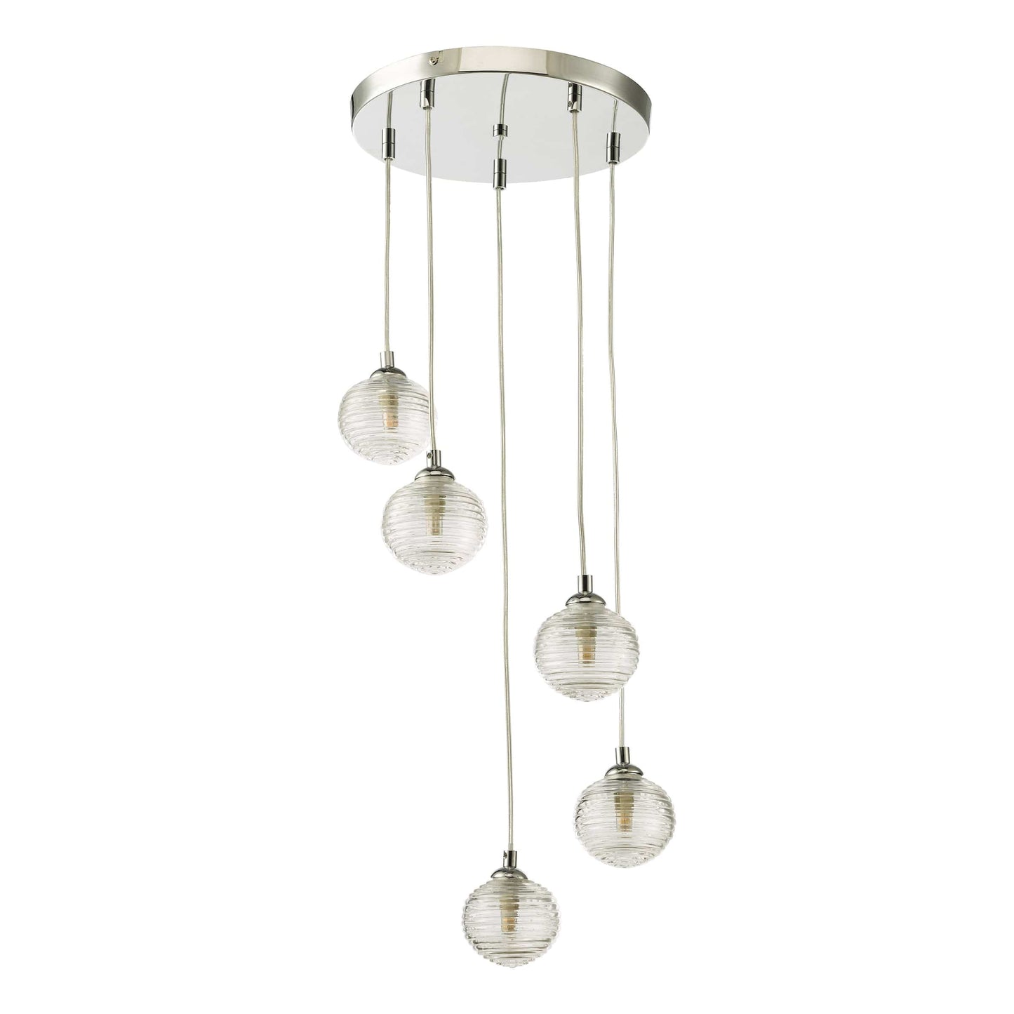 dar lighting Federico 5 Light Cluster Pendant Polished Chrome Clear Ribbed Glass FED0550-08