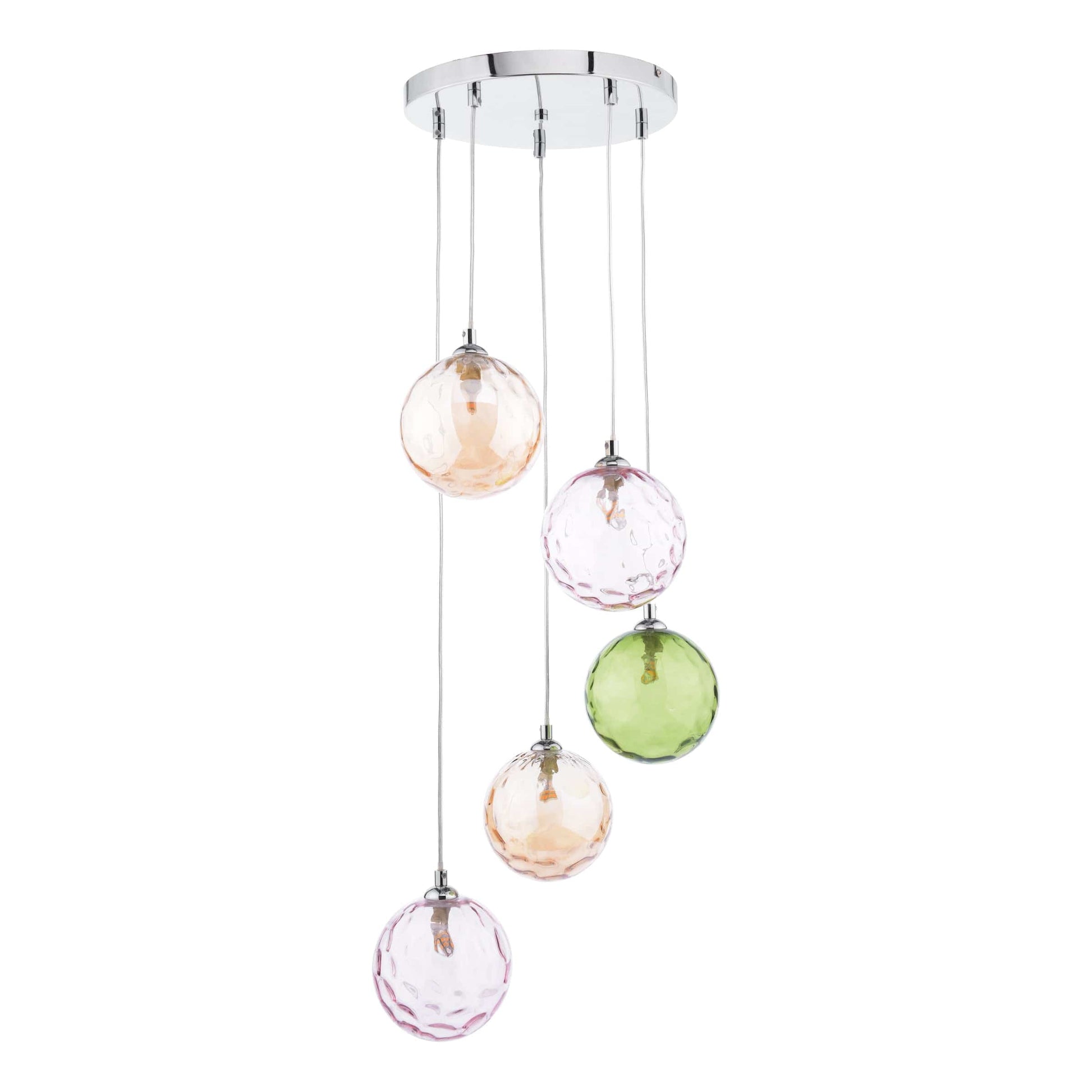 dar lighting Federico 5 Light Cluster Pendant Polished Chrome Mixed Coloured Glass FED0550-MIX