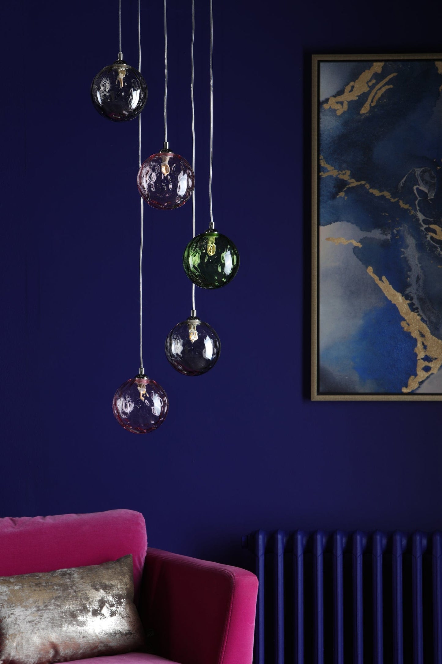 dar lighting Federico 5 Light Cluster Pendant Polished Chrome Mixed Coloured Glass FED0550-MIX