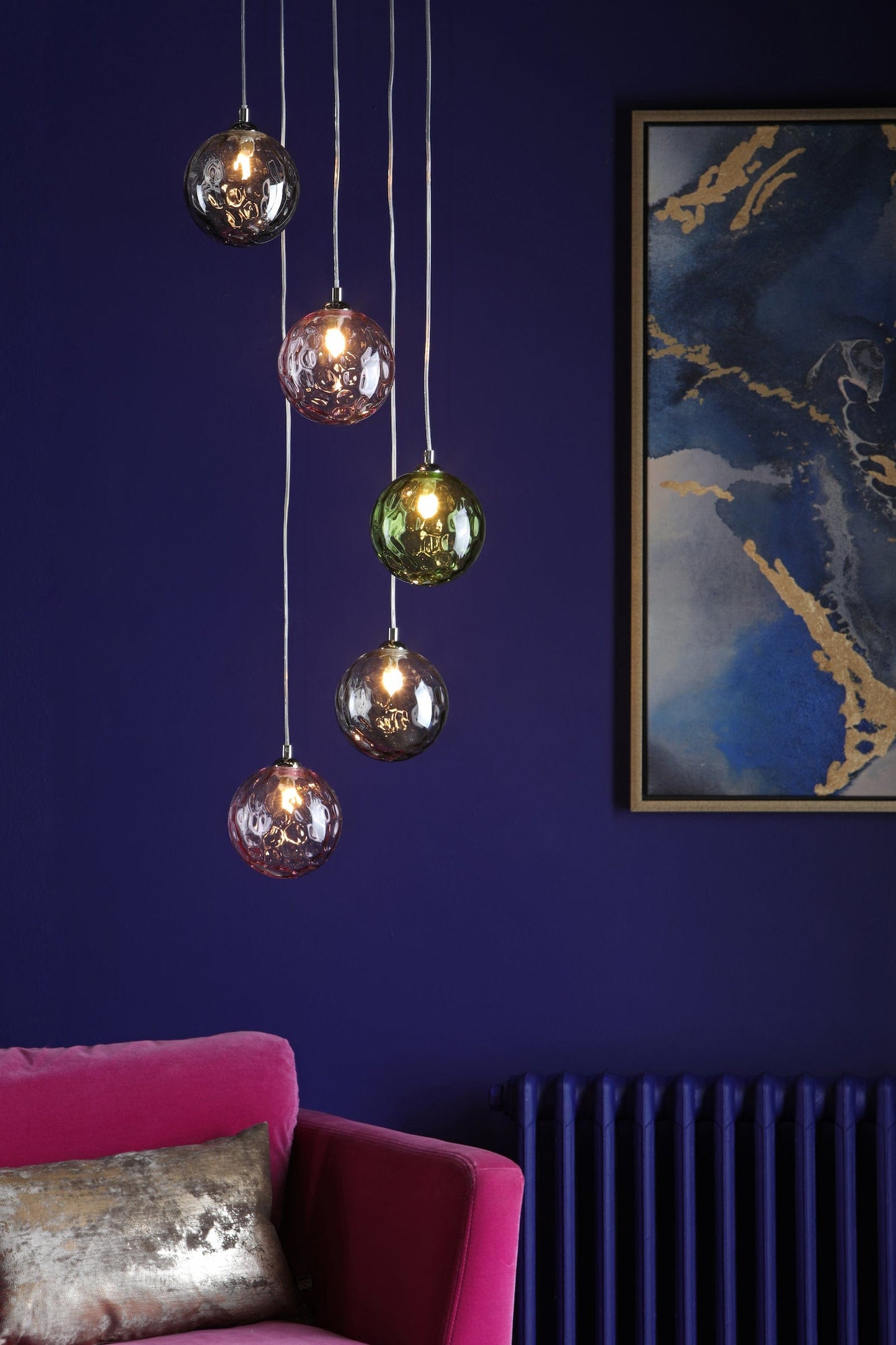 dar lighting Federico 5 Light Cluster Pendant Polished Chrome Mixed Coloured Glass FED0550-MIX