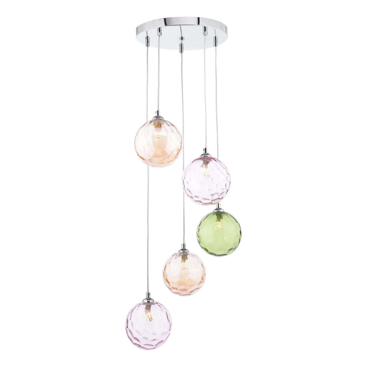 dar lighting Federico 5 Light Cluster Pendant Polished Chrome Mixed Coloured Glass FED0550-MIX