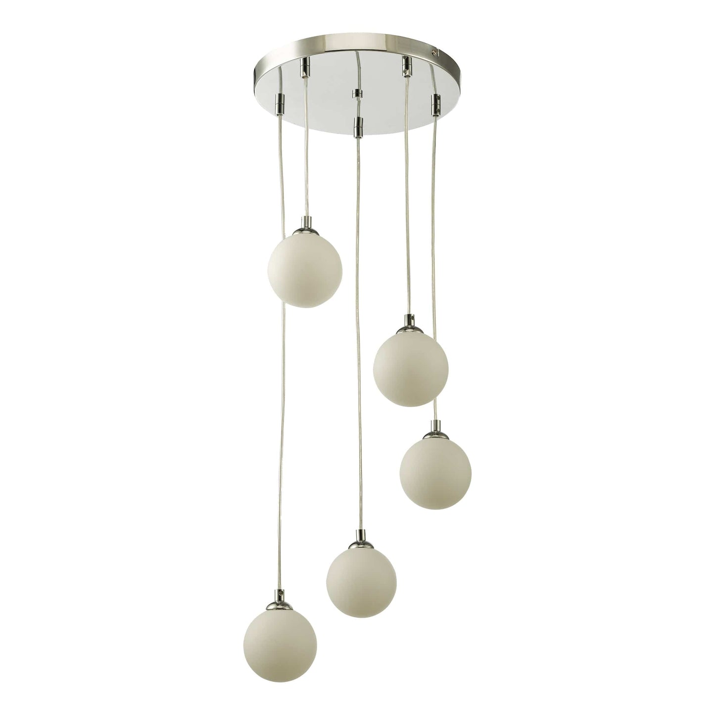 dar lighting Federico 5 Light Cluster Pendant Polished Chrome Opal Glass FED0550-02