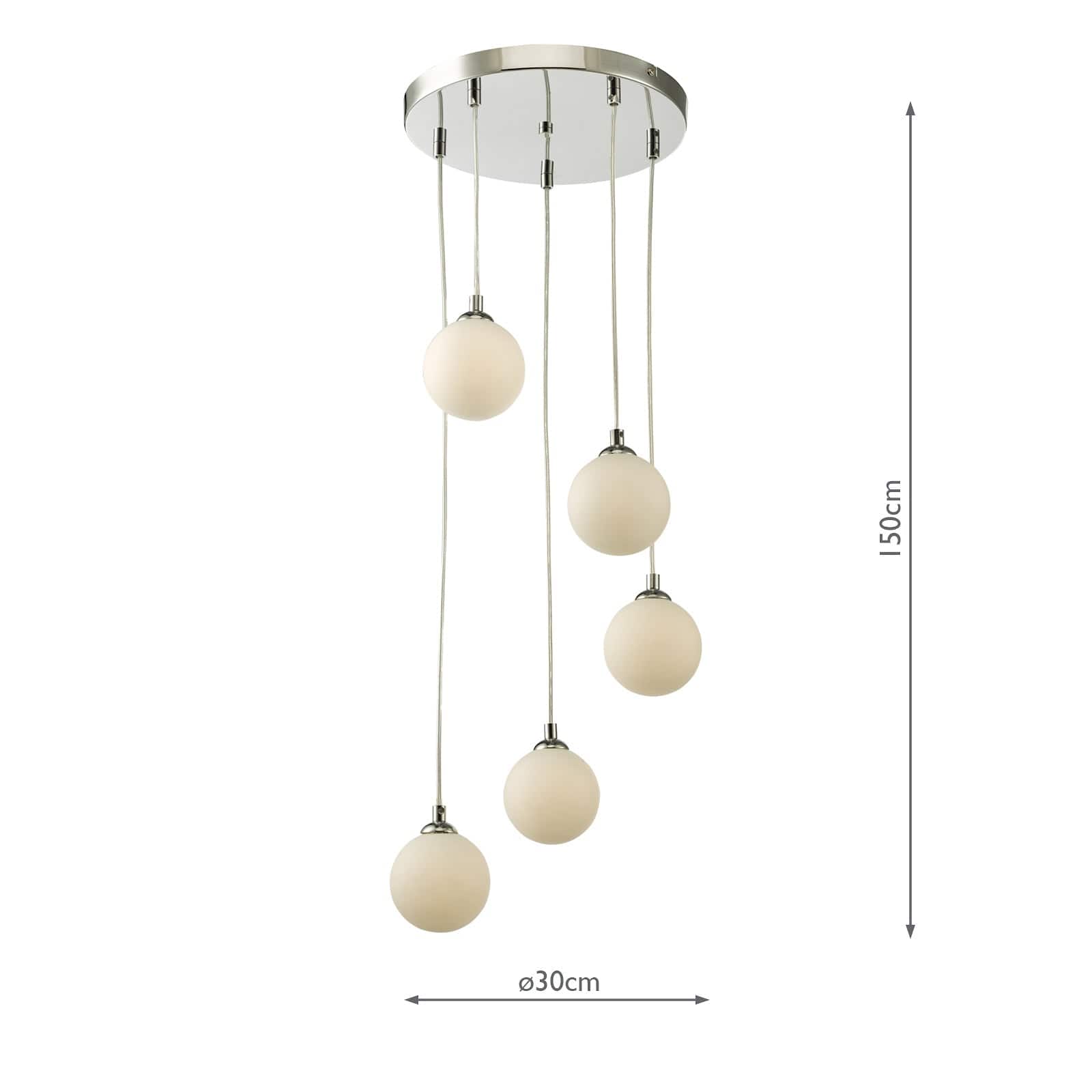 dar lighting Federico 5 Light Cluster Pendant Polished Chrome Opal Glass FED0550-02