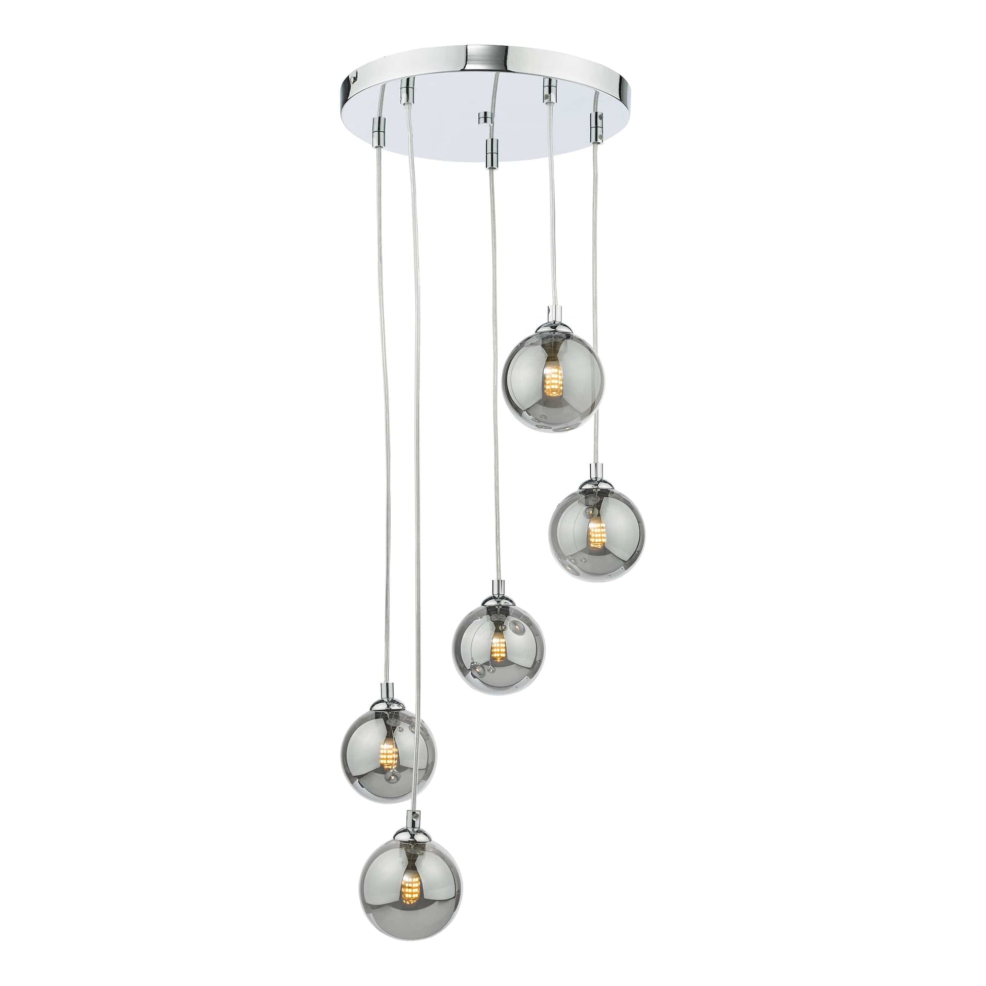 dar lighting Federico 5 Light Cluster Pendant Polished Chrome Smoked Glass FED0550-01