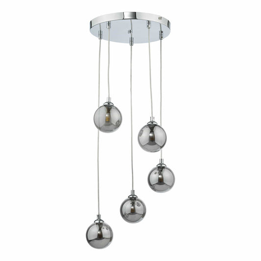 dar lighting Federico 5 Light Cluster Pendant Polished Chrome Smoked Glass FED0550-01