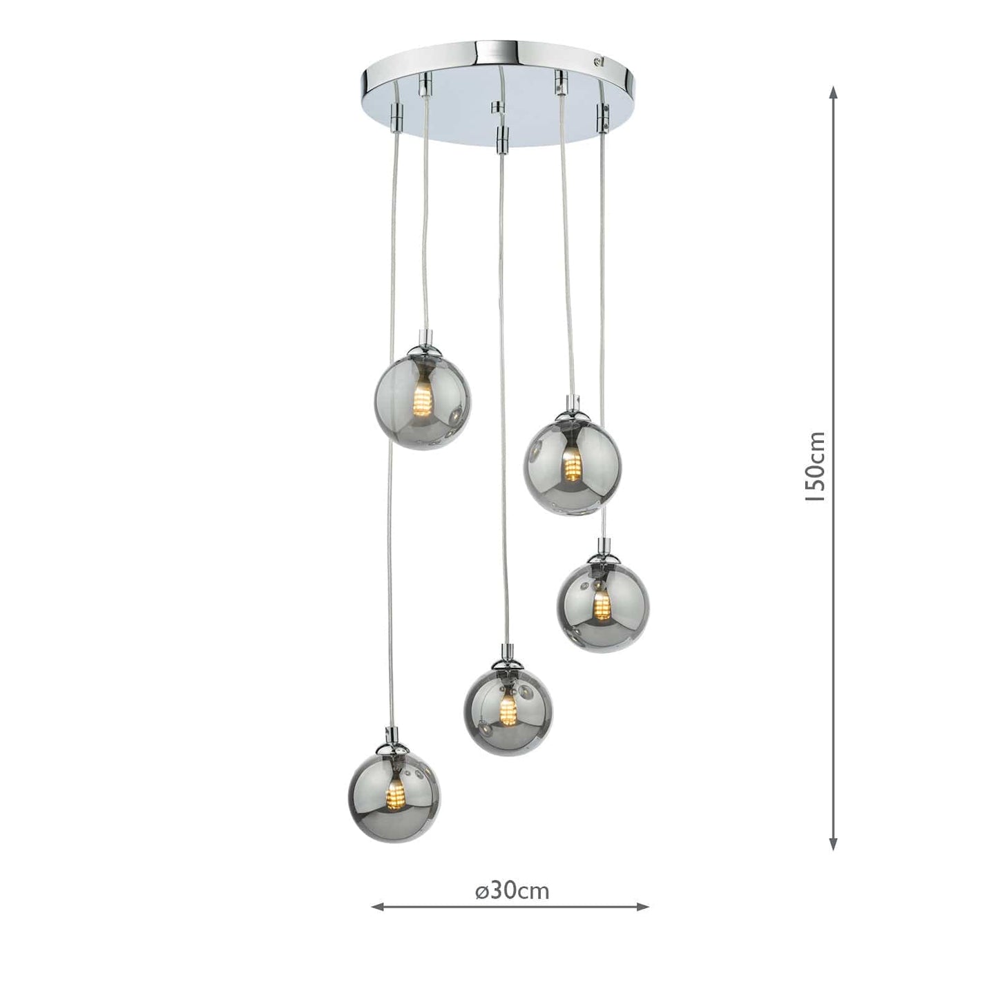 dar lighting Federico 5 Light Cluster Pendant Polished Chrome Smoked Glass FED0550-01