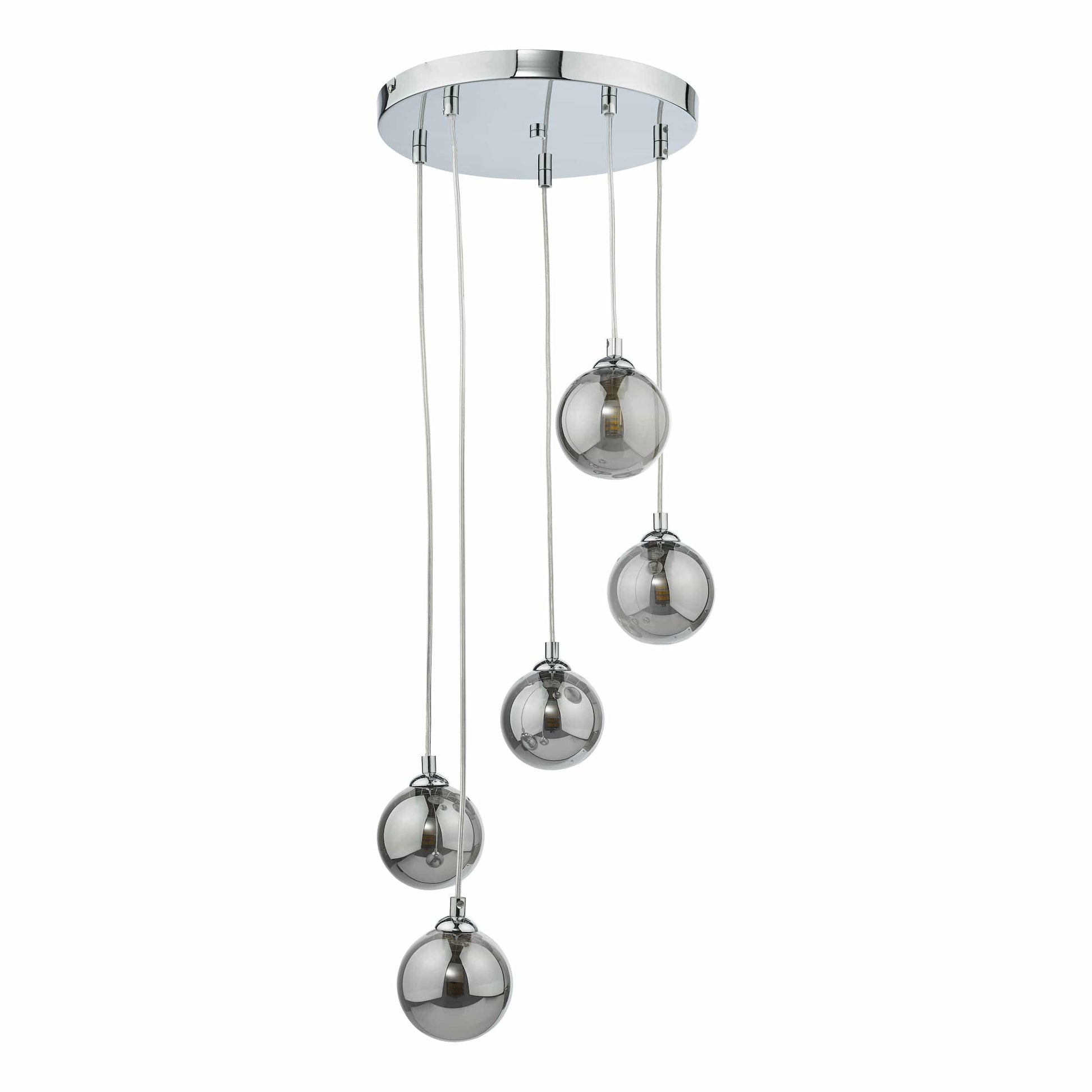 dar lighting Federico 5 Light Cluster Pendant Polished Chrome Smoked Glass FED0550-01