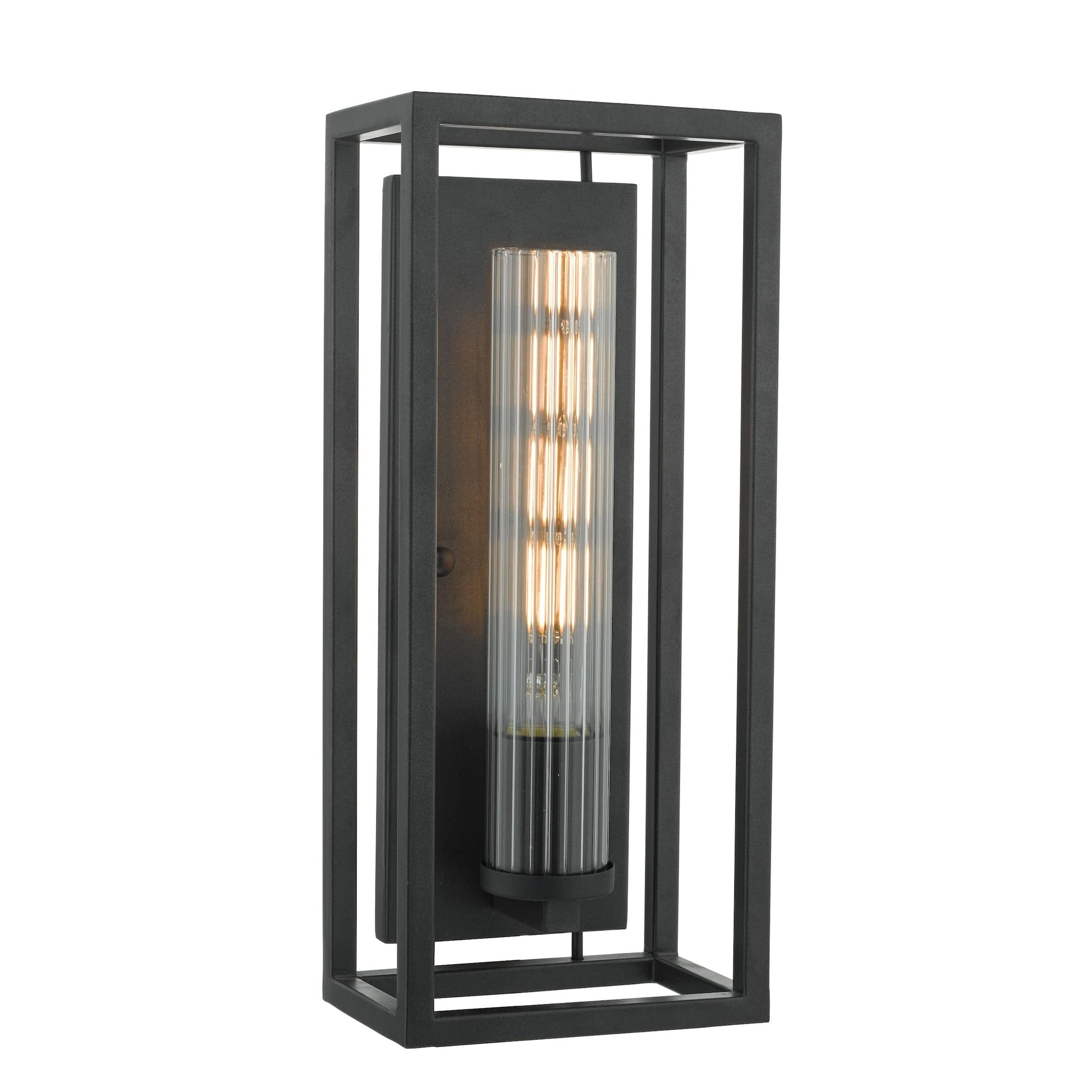 dar lighting Felipe Wall Light Black & Ribbed Glass FEL0722