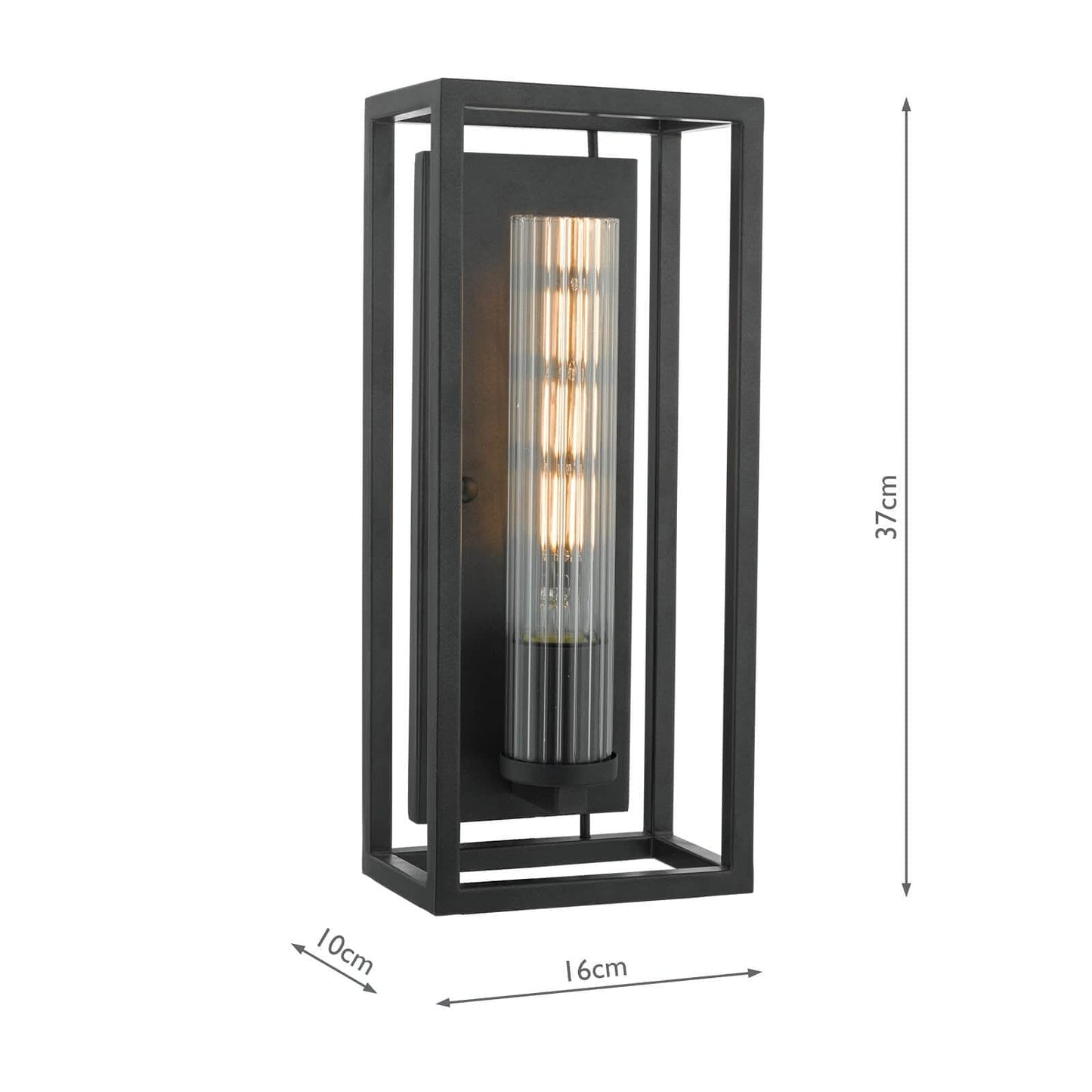 dar lighting Felipe Wall Light Black & Ribbed Glass FEL0722