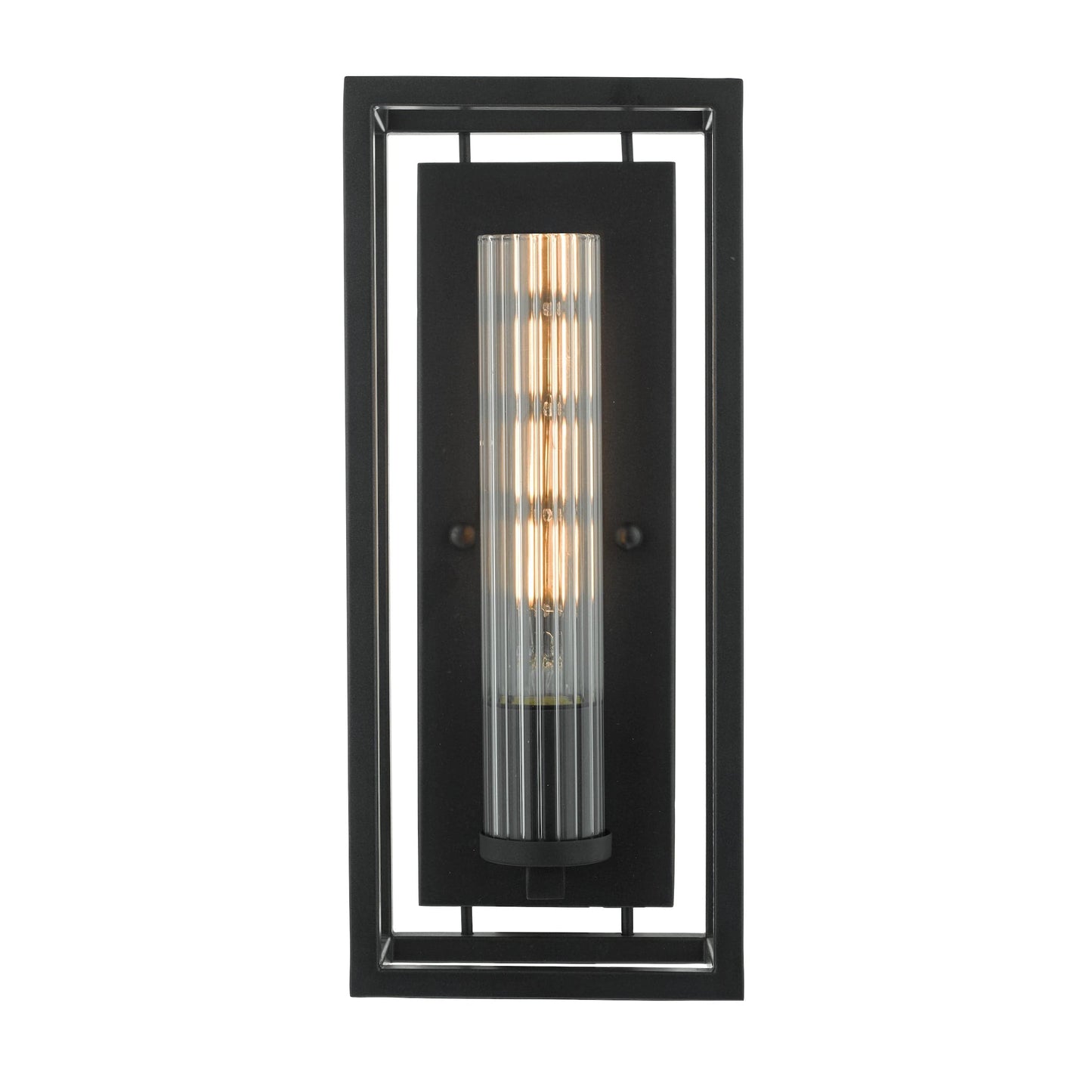 dar lighting Felipe Wall Light Black & Ribbed Glass FEL0722