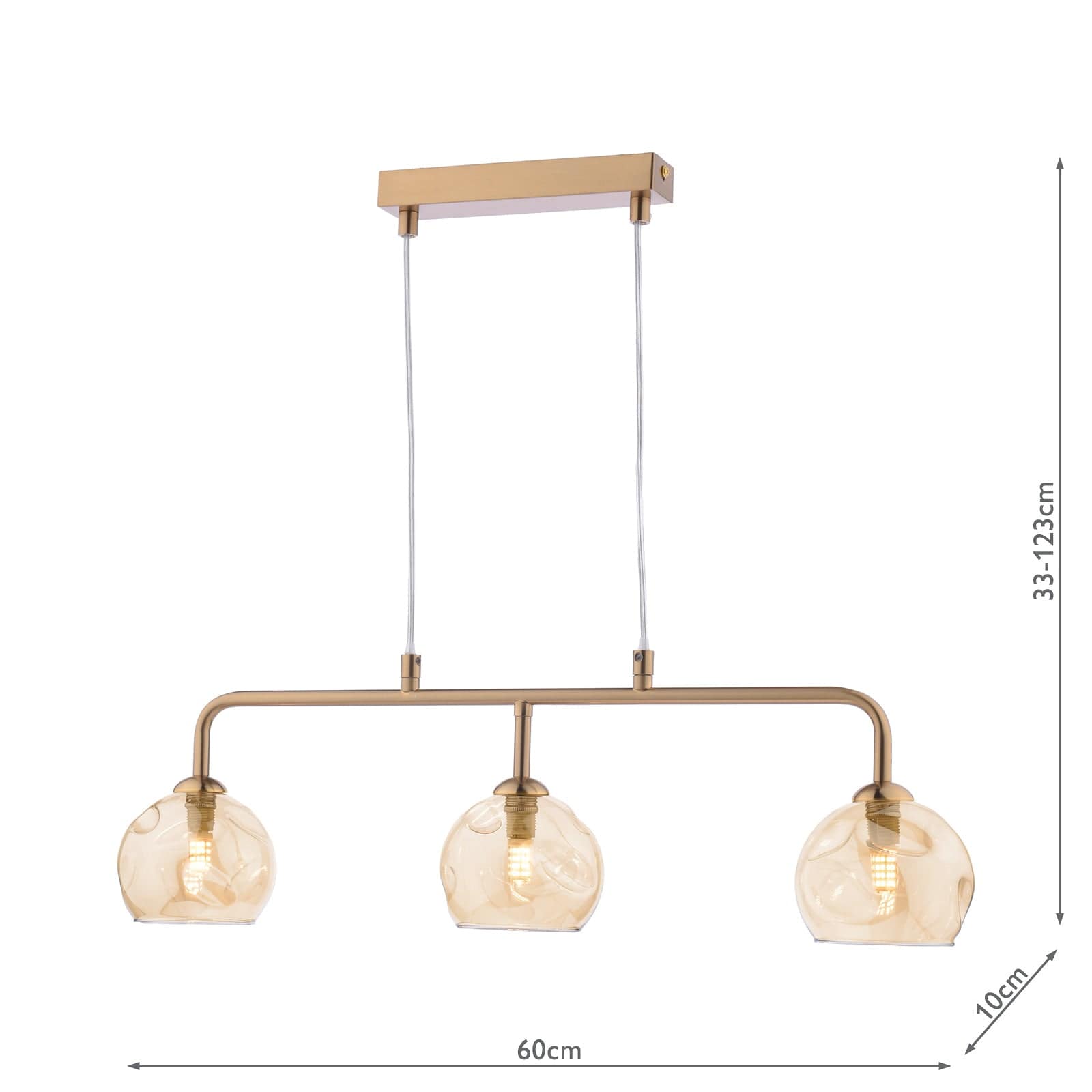 dar lighting Feya 3 Light Bar Pendant Antique Bronze & Champagne Dimpled Glass FEY6263-16