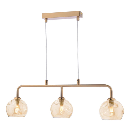 dar lighting Feya 3 Light Bar Pendant Antique Bronze & Champagne Dimpled Glass FEY6263-16