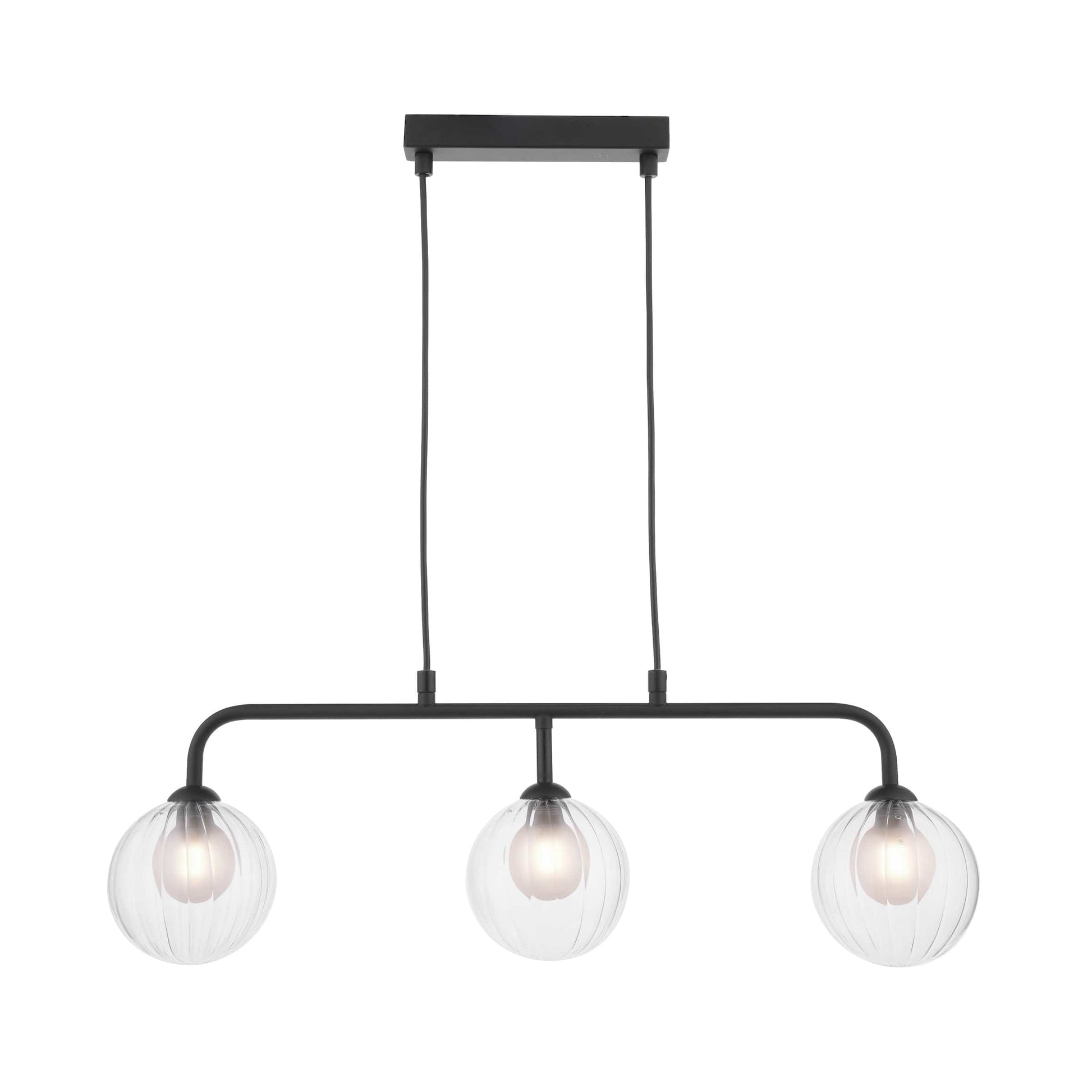 dar lighting Feya 3 Light Bar Pendant Matt Black & Clear/Opal Glass FEY6222-20