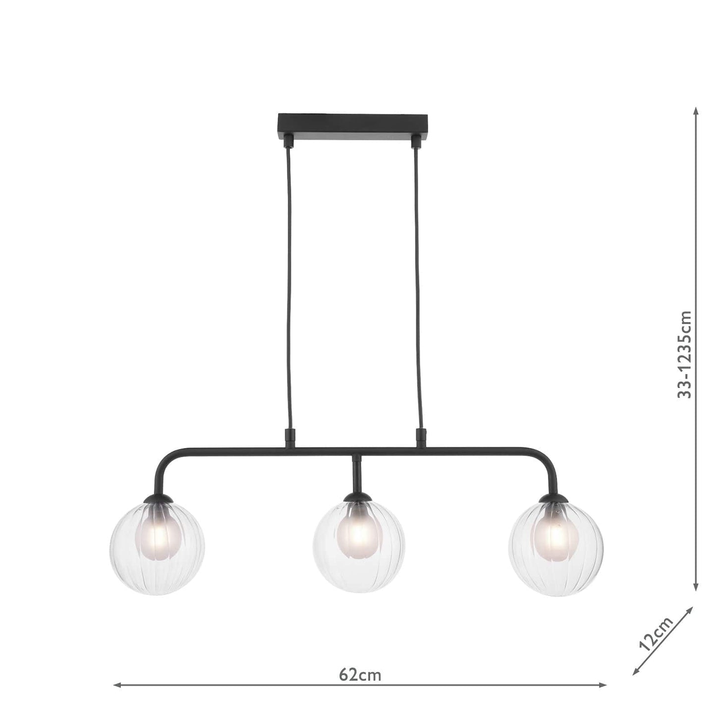 dar lighting Feya 3 Light Bar Pendant Matt Black & Clear/Opal Glass FEY6222-20