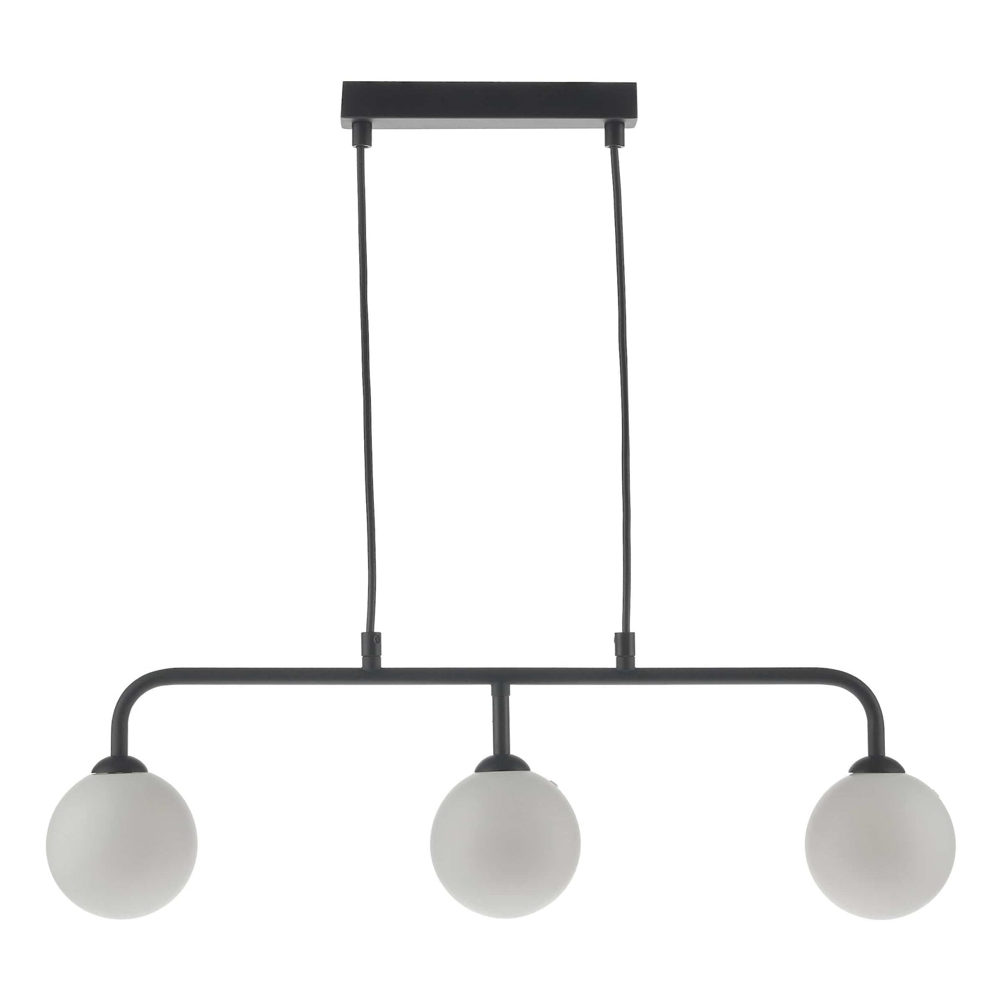 dar lighting Feya 3 Light Bar Pendant Matt Black Opal Glass FEY6222-02