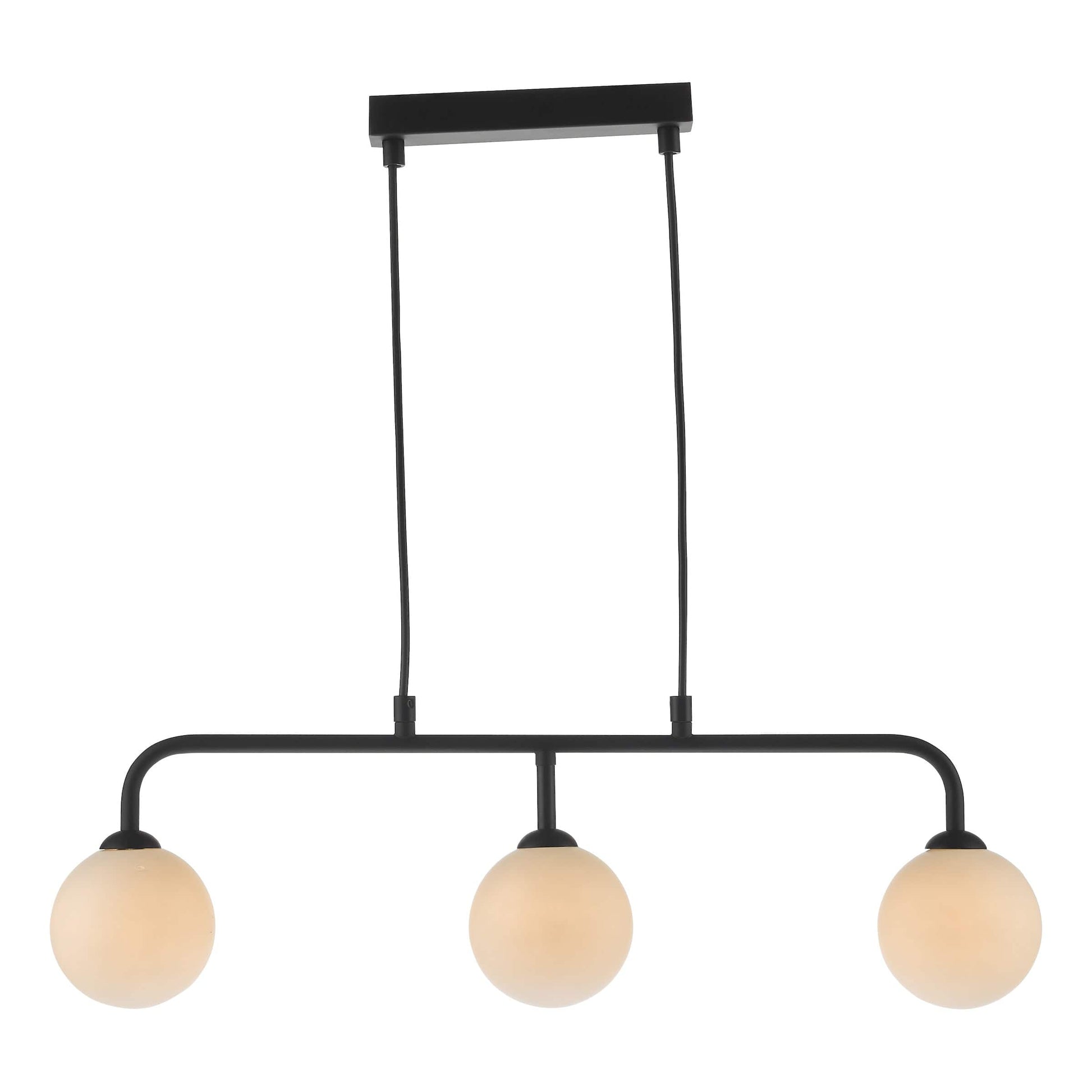 dar lighting Feya 3 Light Bar Pendant Matt Black Opal Glass FEY6222-02