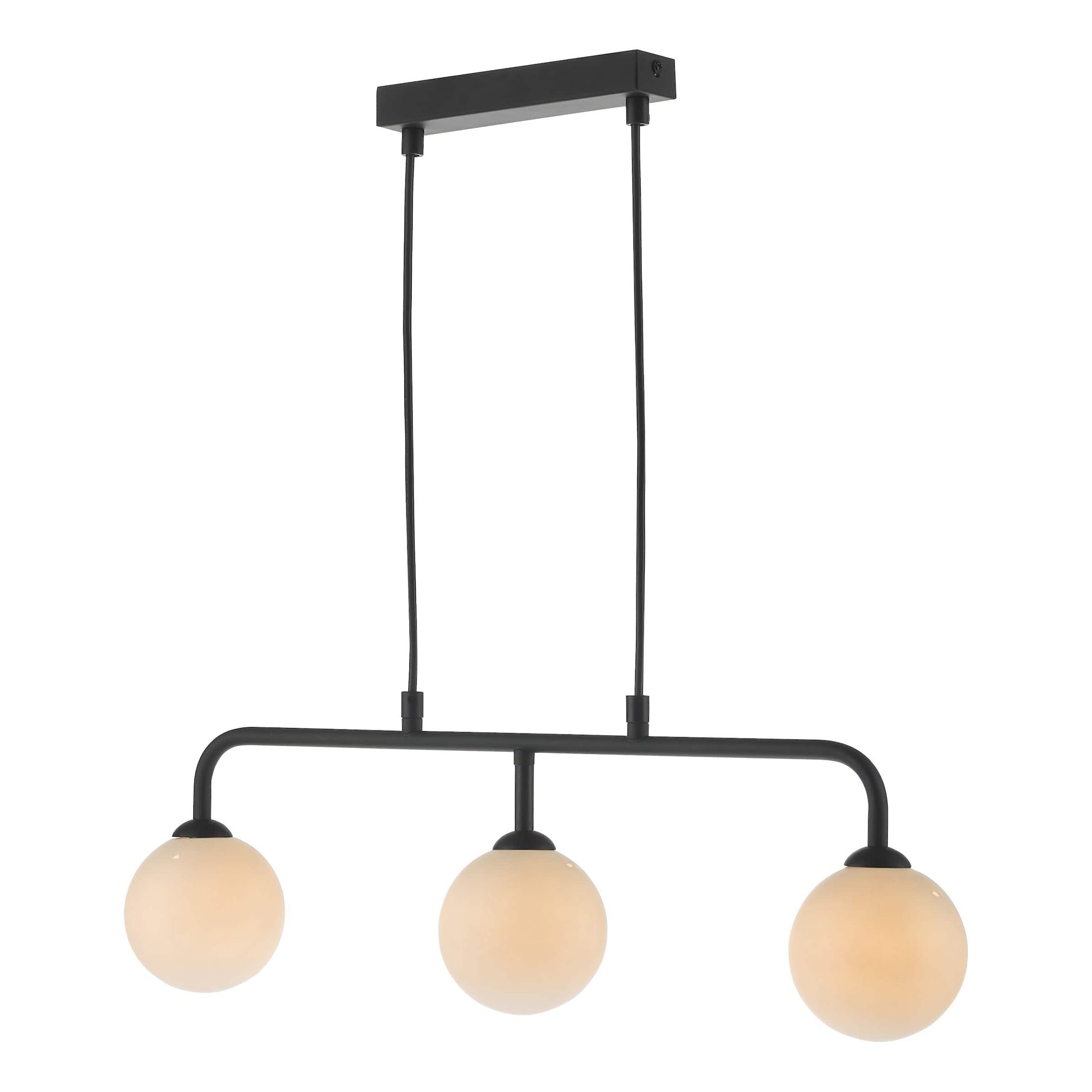 dar lighting Feya 3 Light Bar Pendant Matt Black Opal Glass FEY6222-02