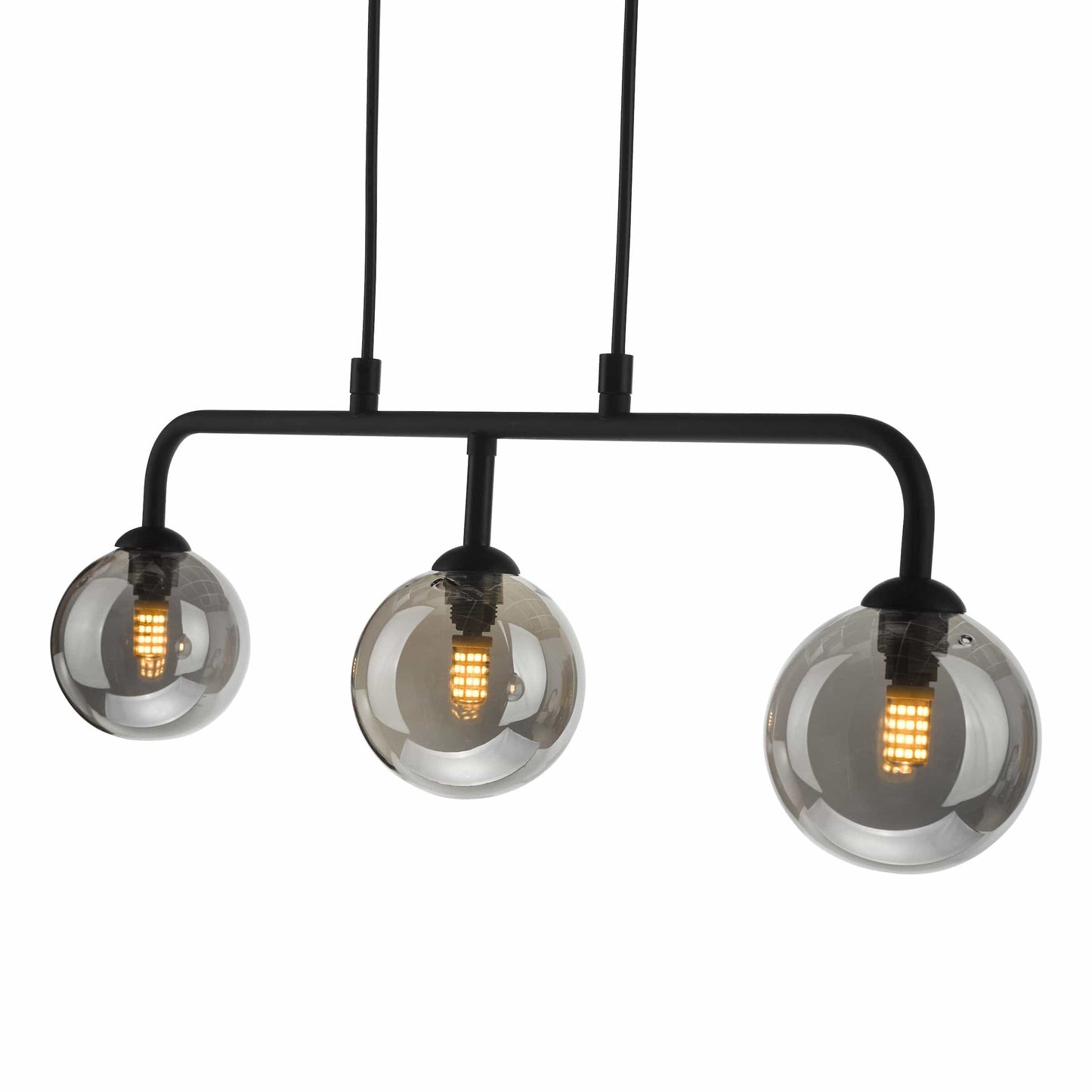 dar lighting Feya 3 Light Bar Pendant Matt Black Smoked Glass FEY6222-01