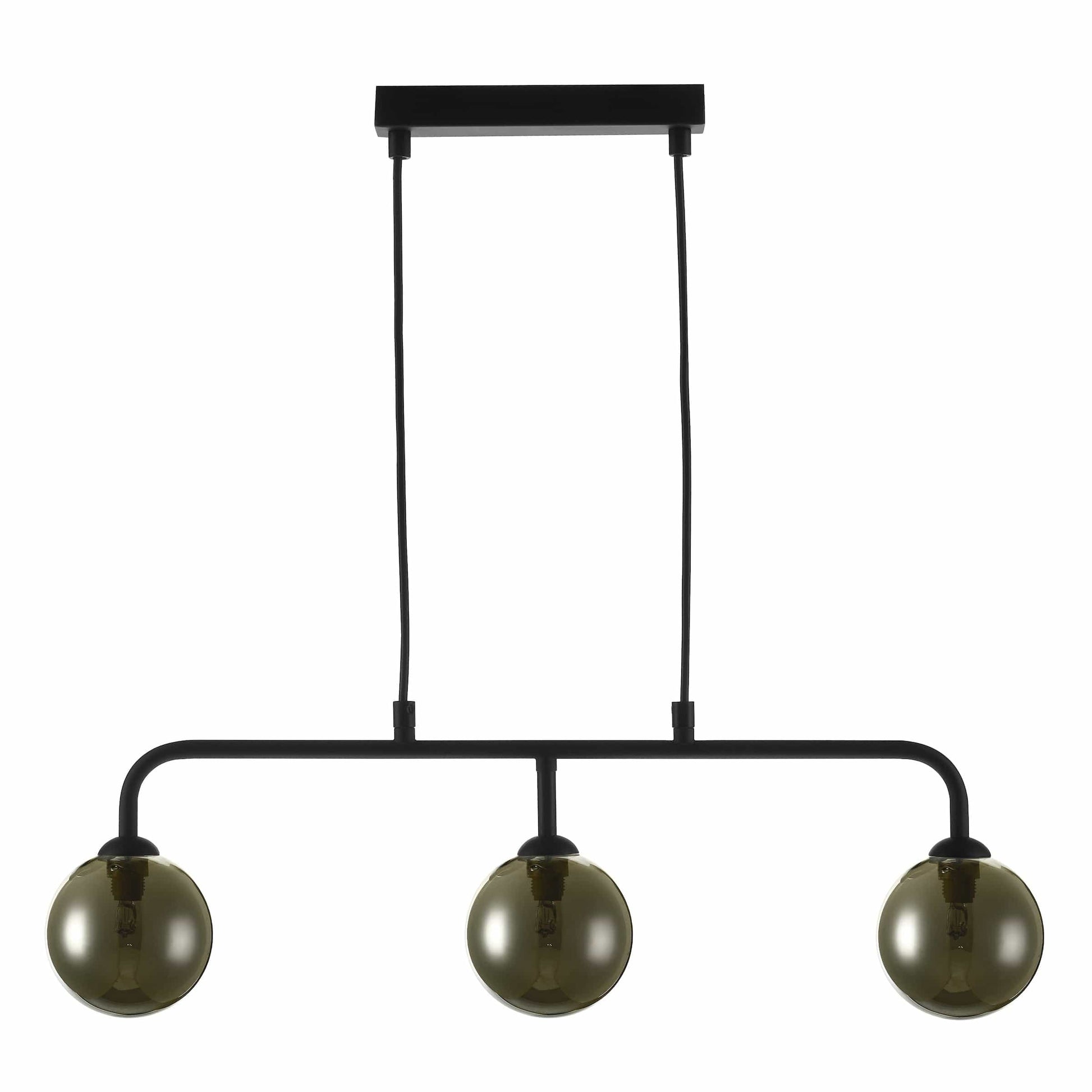 dar lighting Feya 3 Light Bar Pendant Matt Black Smoked Glass FEY6222-01