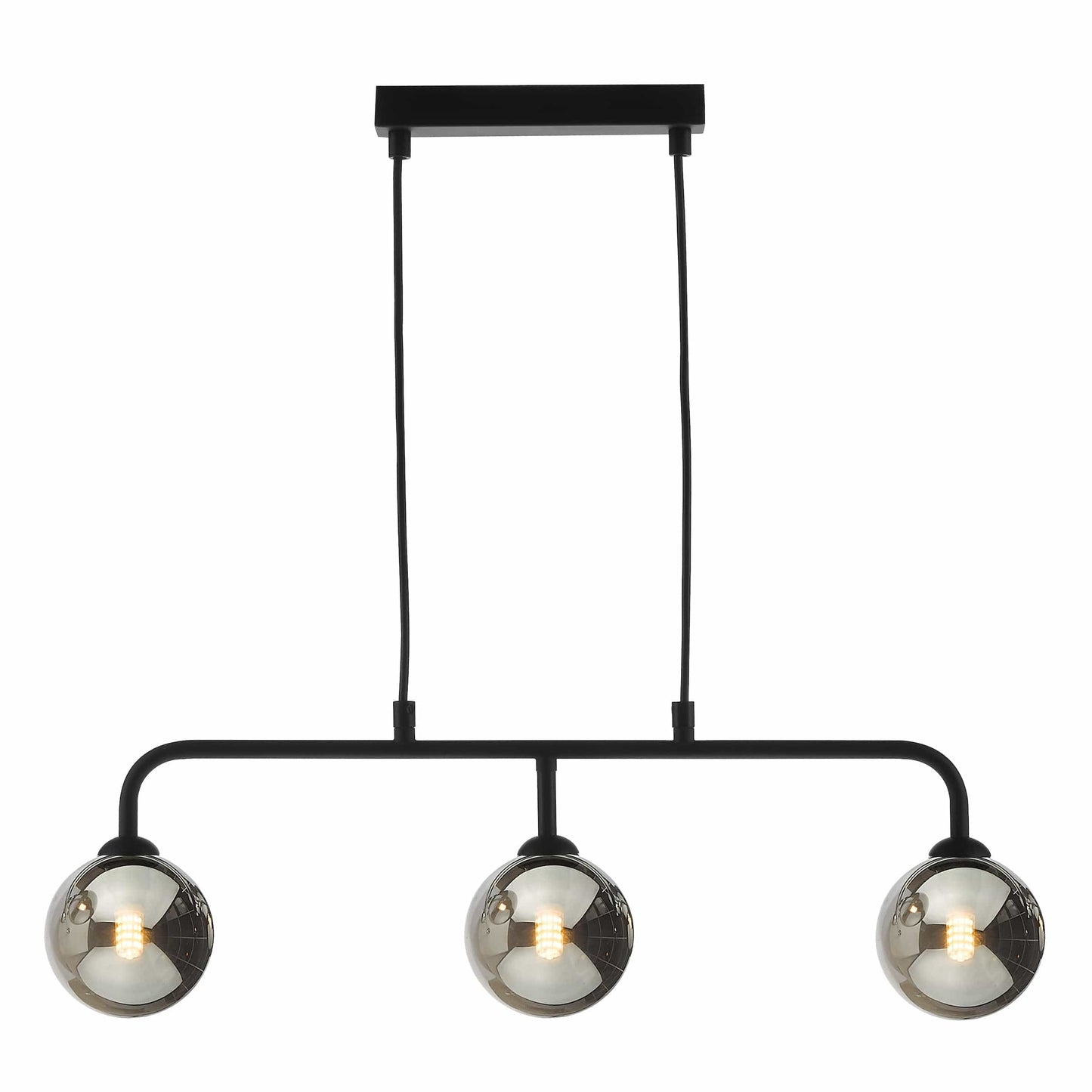 dar lighting Feya 3 Light Bar Pendant Matt Black Smoked Glass FEY6222-01