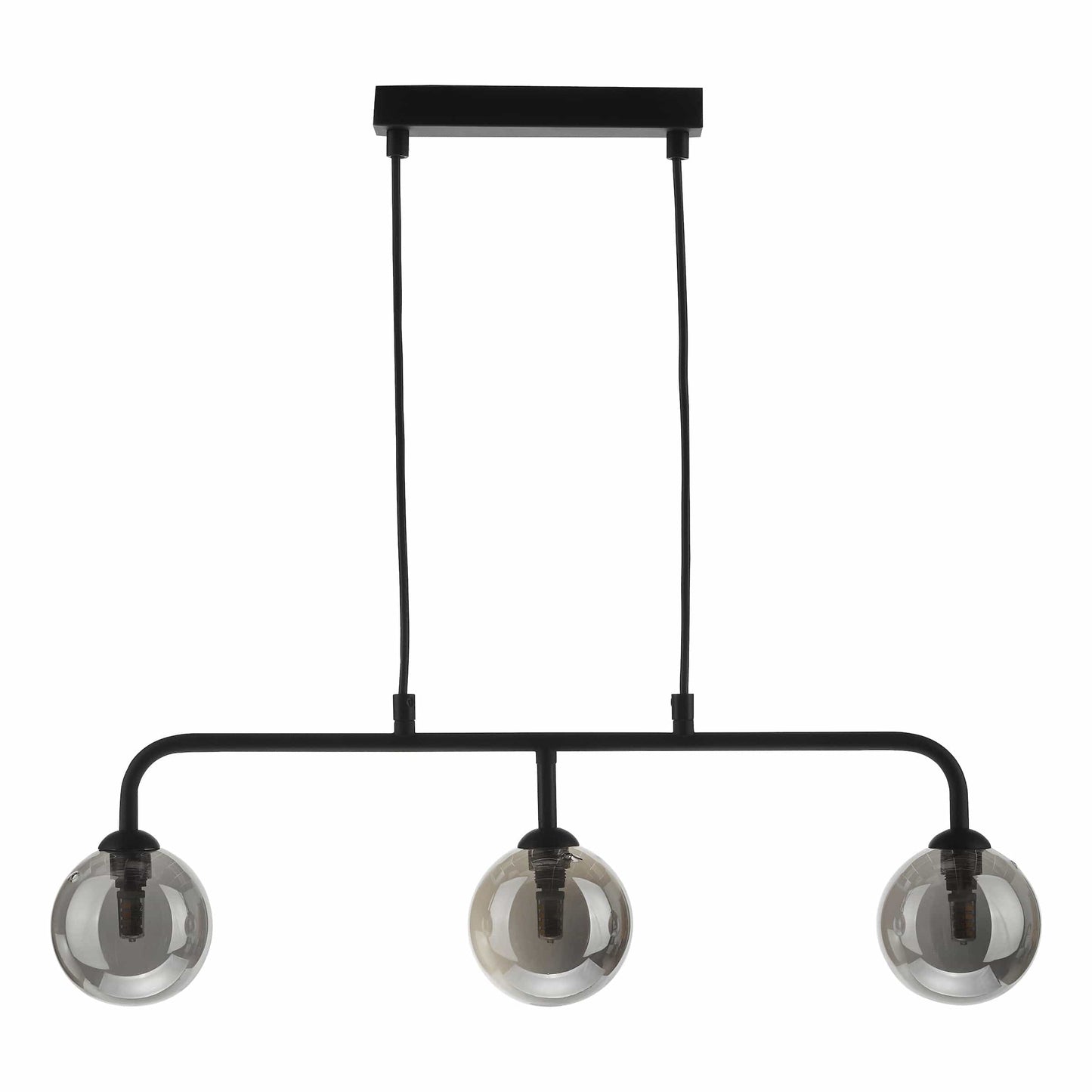 dar lighting Feya 3 Light Bar Pendant Matt Black Smoked Glass FEY6222-01