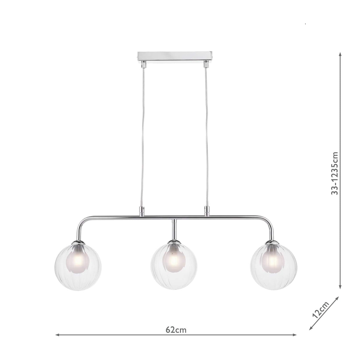 dar lighting Feya 3 Light Bar Pendant Polished Chrome & Clear/Opal Glass FEY6250-20