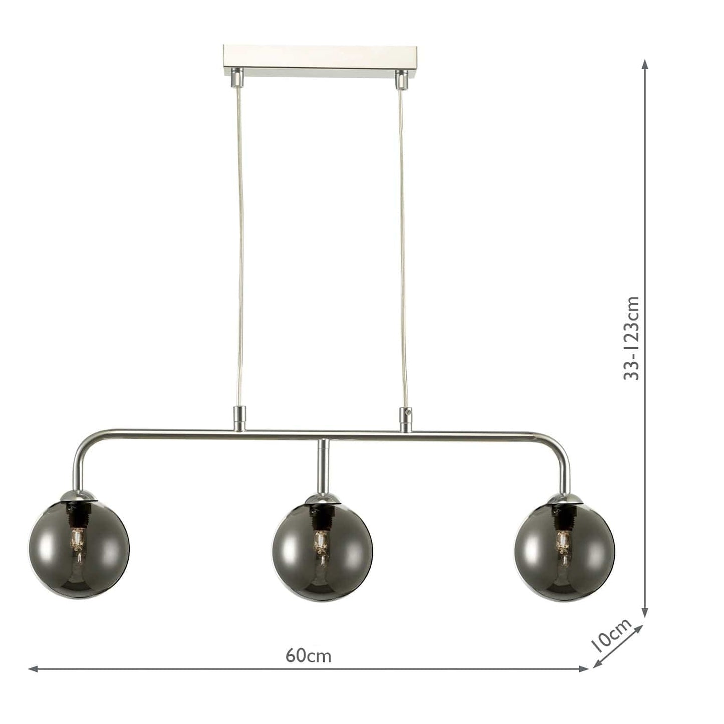 dar lighting Feya 3 Light Bar Pendant Polished Chrome Smoked Glass FEY6250-01