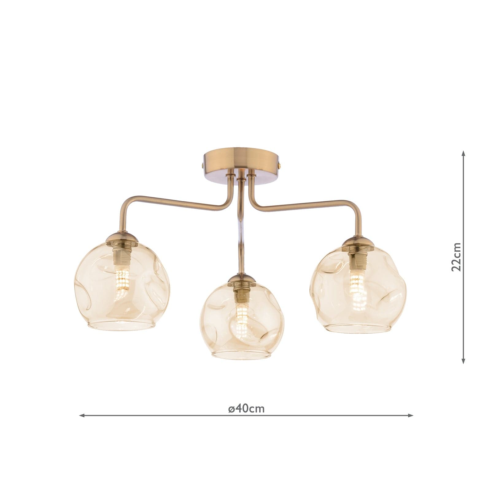 dar lighting Feya 3 Light Semi-Flush Antique Bronze & Champagne Dimpled Glass FEY0363-16