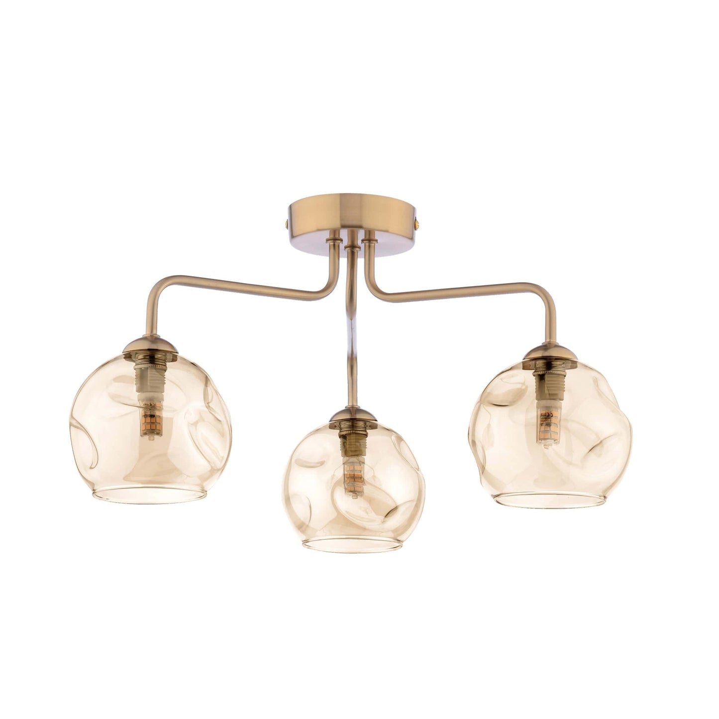 dar lighting Feya 3 Light Semi-Flush Antique Bronze & Champagne Dimpled Glass FEY0363-16