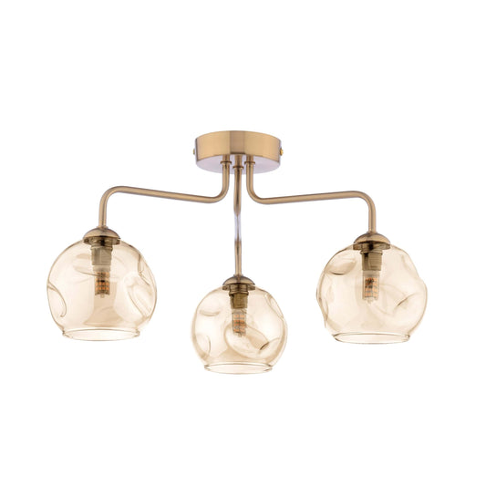 dar lighting Feya 3 Light Semi-Flush Antique Bronze & Champagne Dimpled Glass FEY0363-16