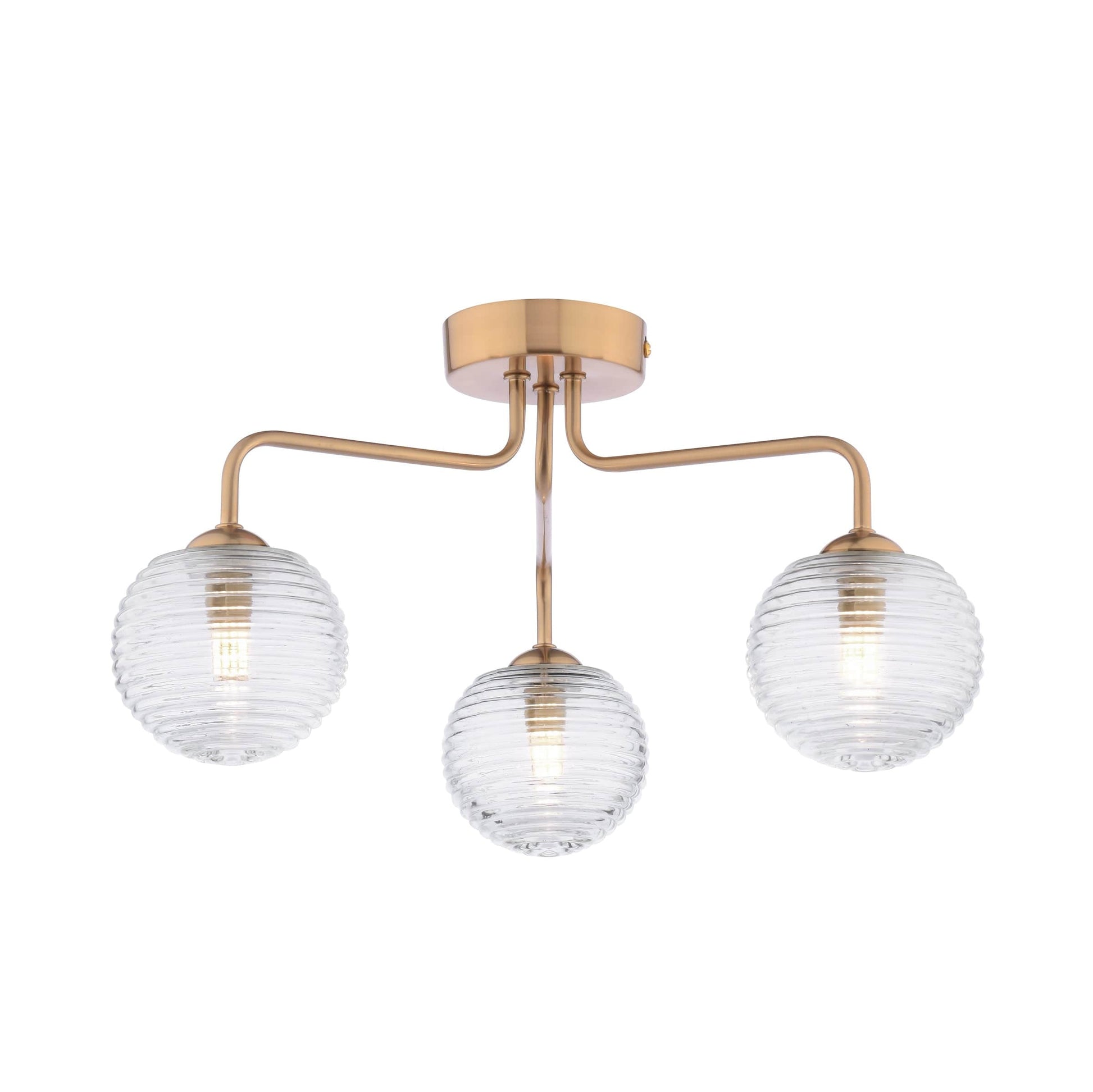 dar lighting Feya 3 Light Semi-Flush Antique Bronze & Ribbed Glass FEY0363-08