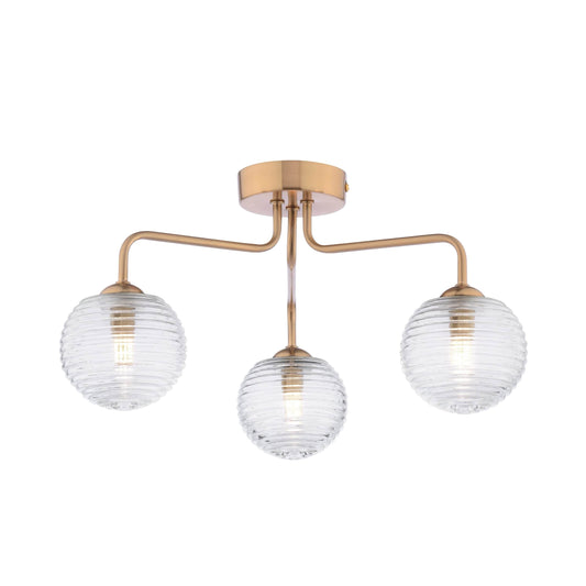 dar lighting Feya 3 Light Semi-Flush Antique Bronze & Ribbed Glass FEY0363-08