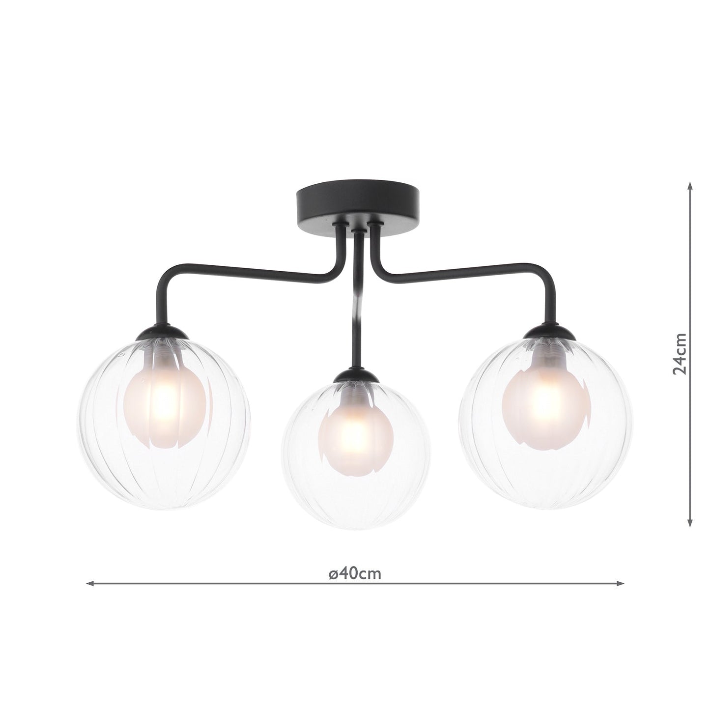 dar lighting Feya 3 Light Semi-Flush Matt Black & Clear/Opal Glass FEY0322-20