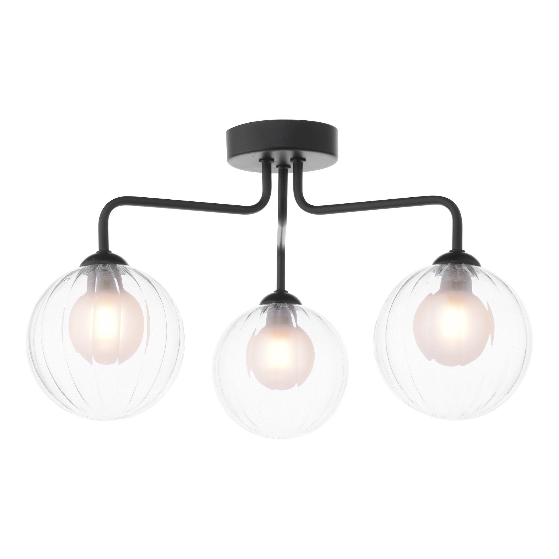 dar lighting Feya 3 Light Semi-Flush Matt Black & Clear/Opal Glass FEY0322-20