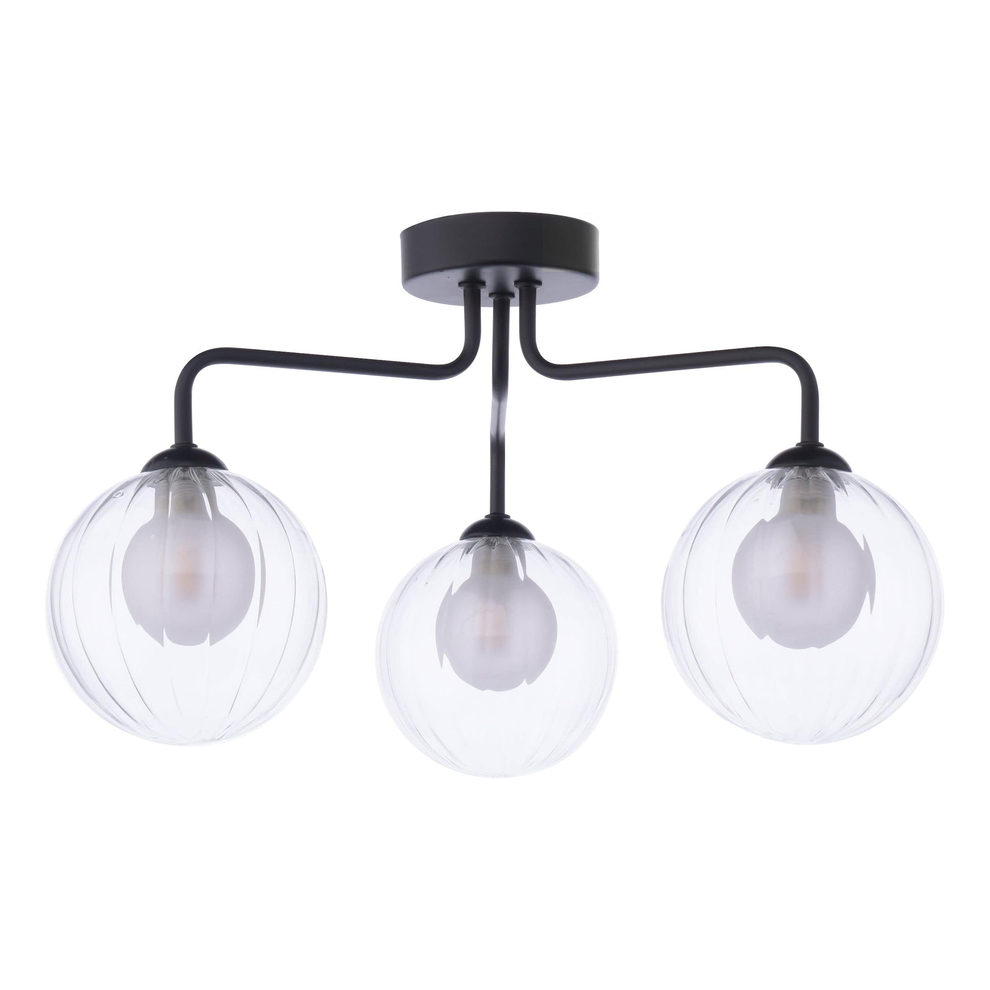 dar lighting Feya 3 Light Semi-Flush Matt Black & Clear/Opal Glass FEY0322-20